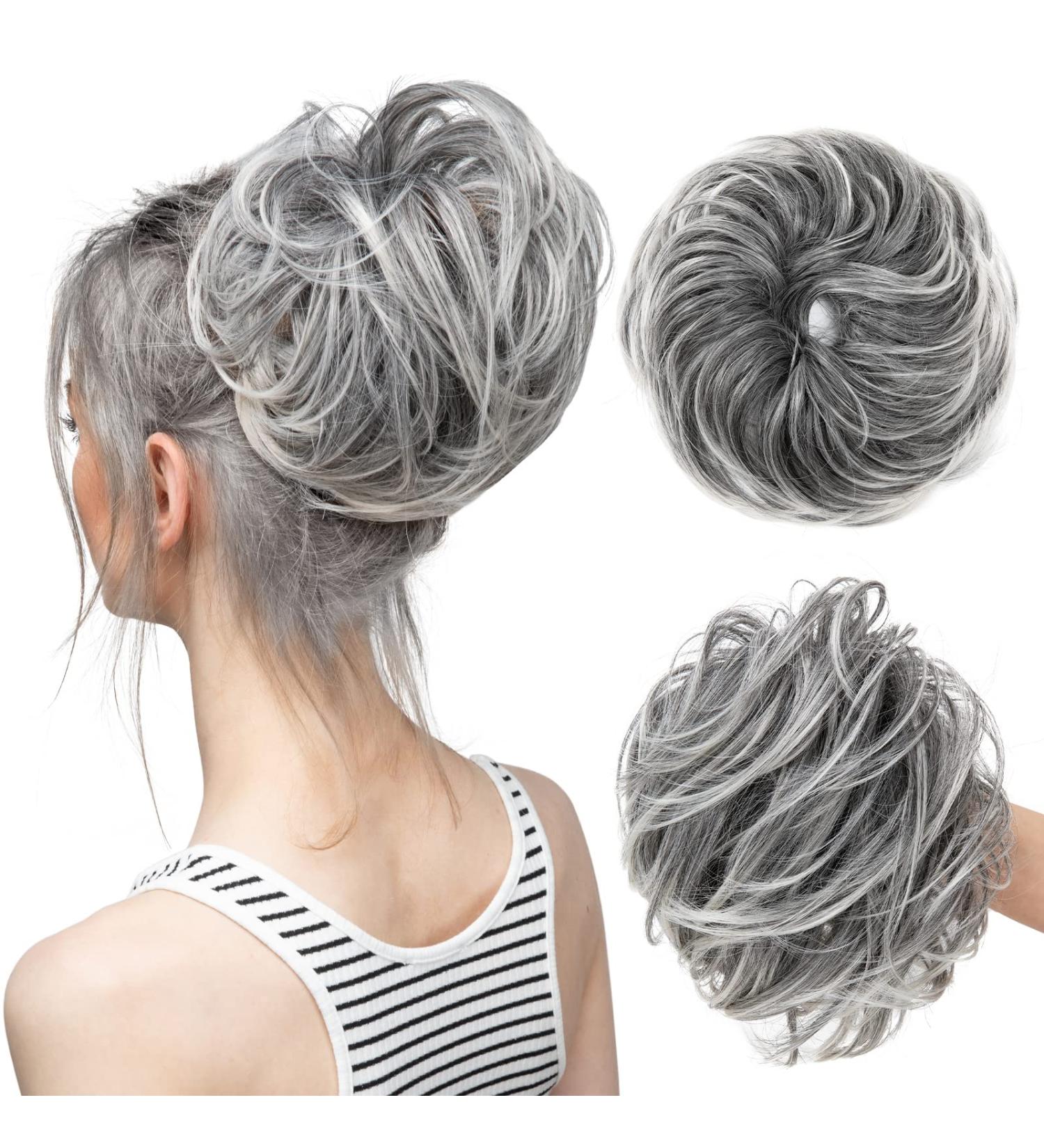 Beach Blonde Messy Bun Scrunchie - Heat Resistant Synthetic Hair Extension for White Women - Gray - Buy Online on GoSupps.com