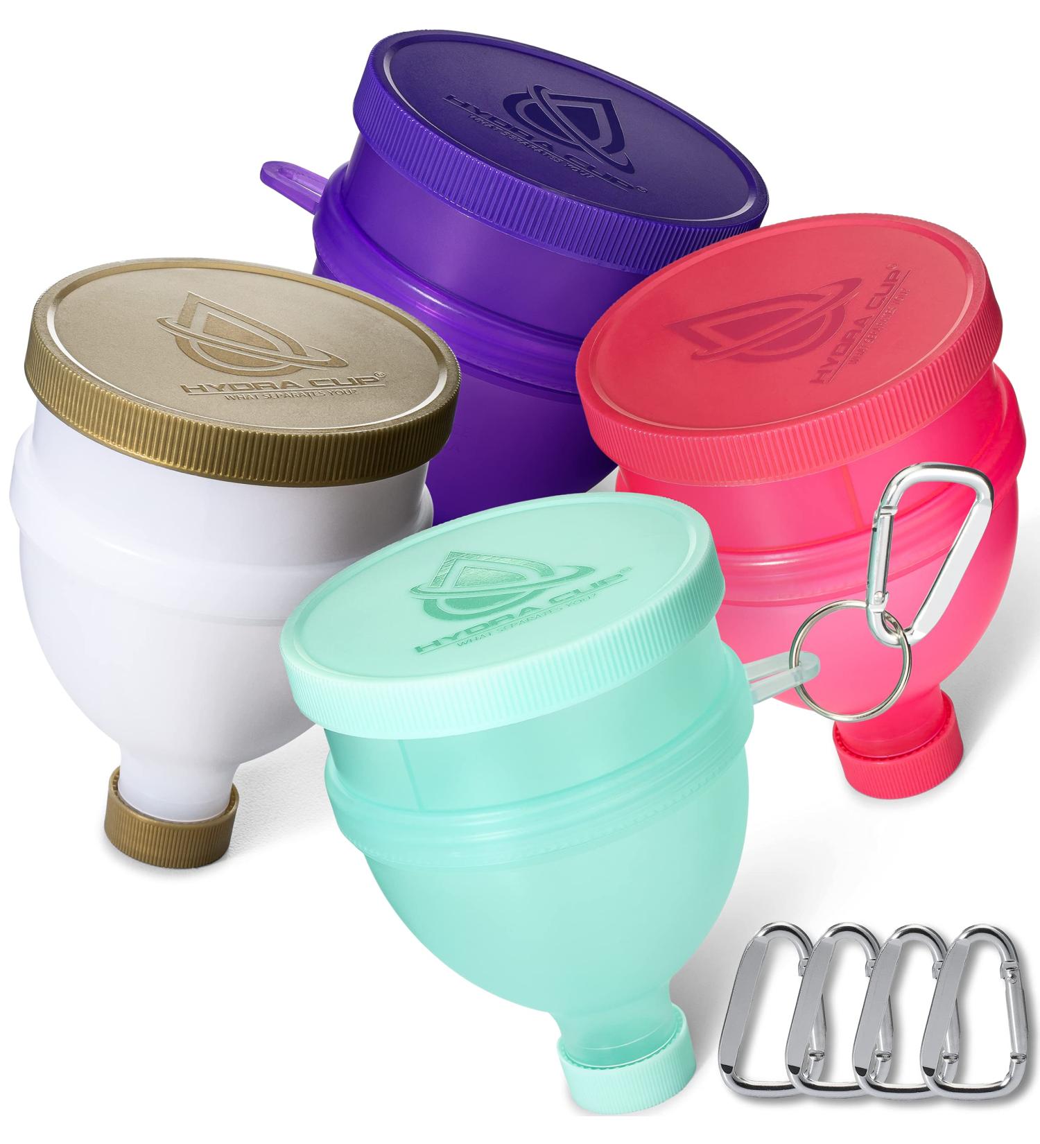 Hydra Cup [4 PACK] - Protein Powder Funnel with Supplement Storage & Dispenser (Purple/Pink/White/Gold/Green) - Buy Online on GoSupps.com