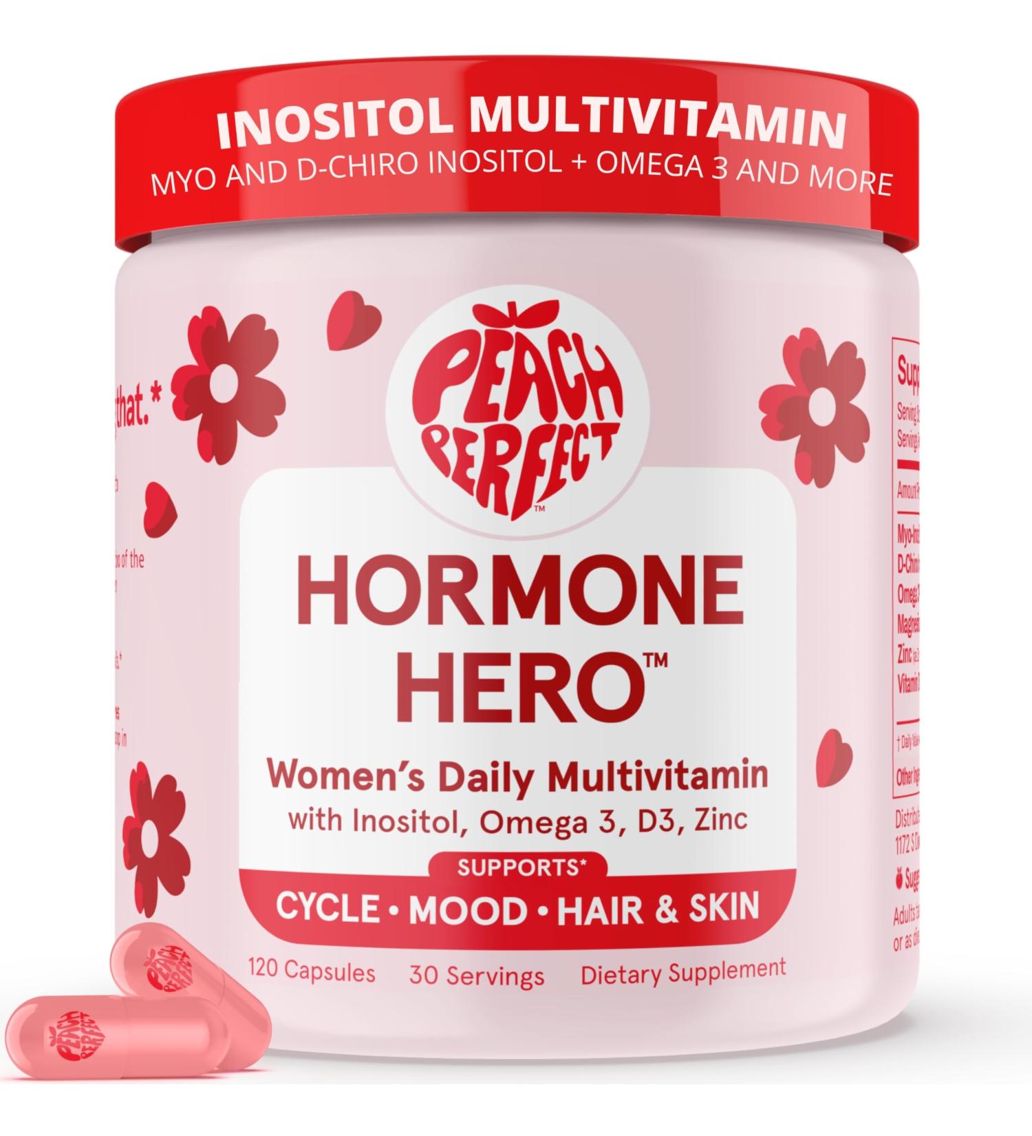 Peach Perfect Inositol Multivitamin Myo-Inositol & D-Chiro 40:1 Blend Omega-3 Vitamin D3 Magnesium Zinc Supports Women s Health Mood Energy Supplement 30 SVG Unflavored 180 Count (Pack of 1) - Buy Online on GoSupps.com