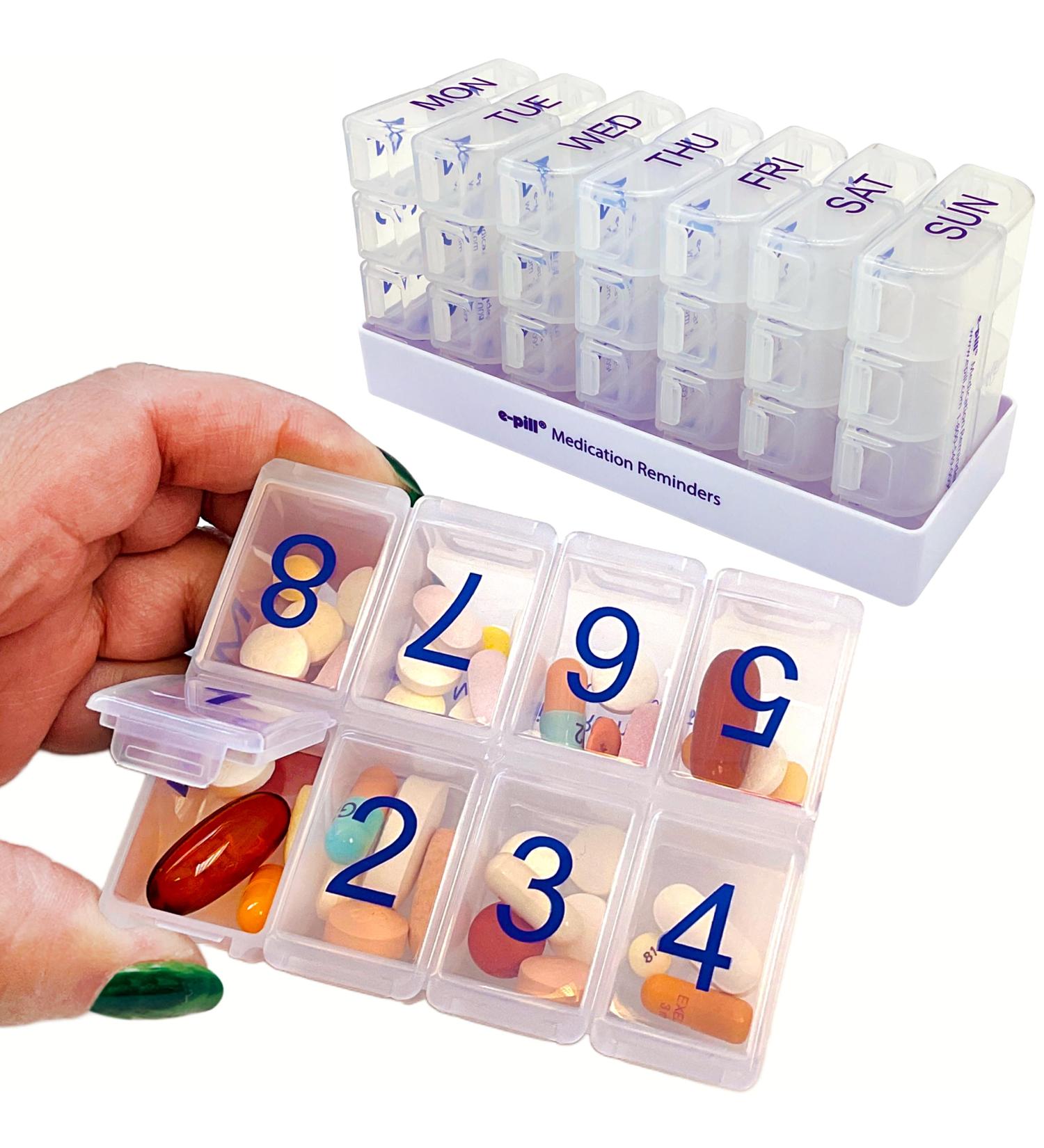 Buy e-Pill 8x Daily Large Weekly Pill Organizer | Clear Vitamin & Medicine Storage | International Shipping Available - Buy Online on GoSupps.com