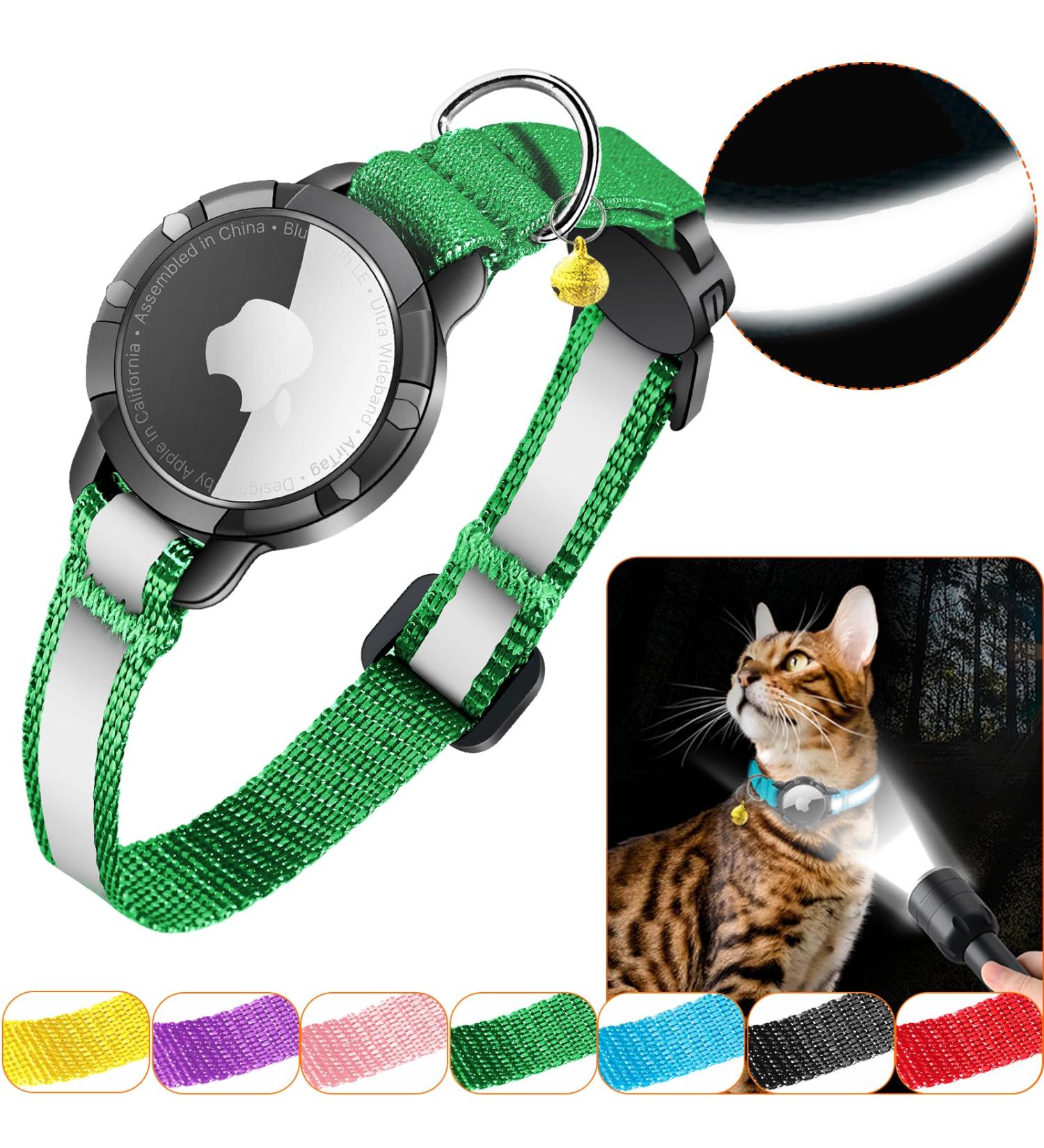 Airtag Cat Neck Band - Waterproof Reflective Collar for Cats & Small Dogs | Safety Clasp | Adjustable 23-33cm | Green & Yellow Options - Buy Online on GoSupps.com
