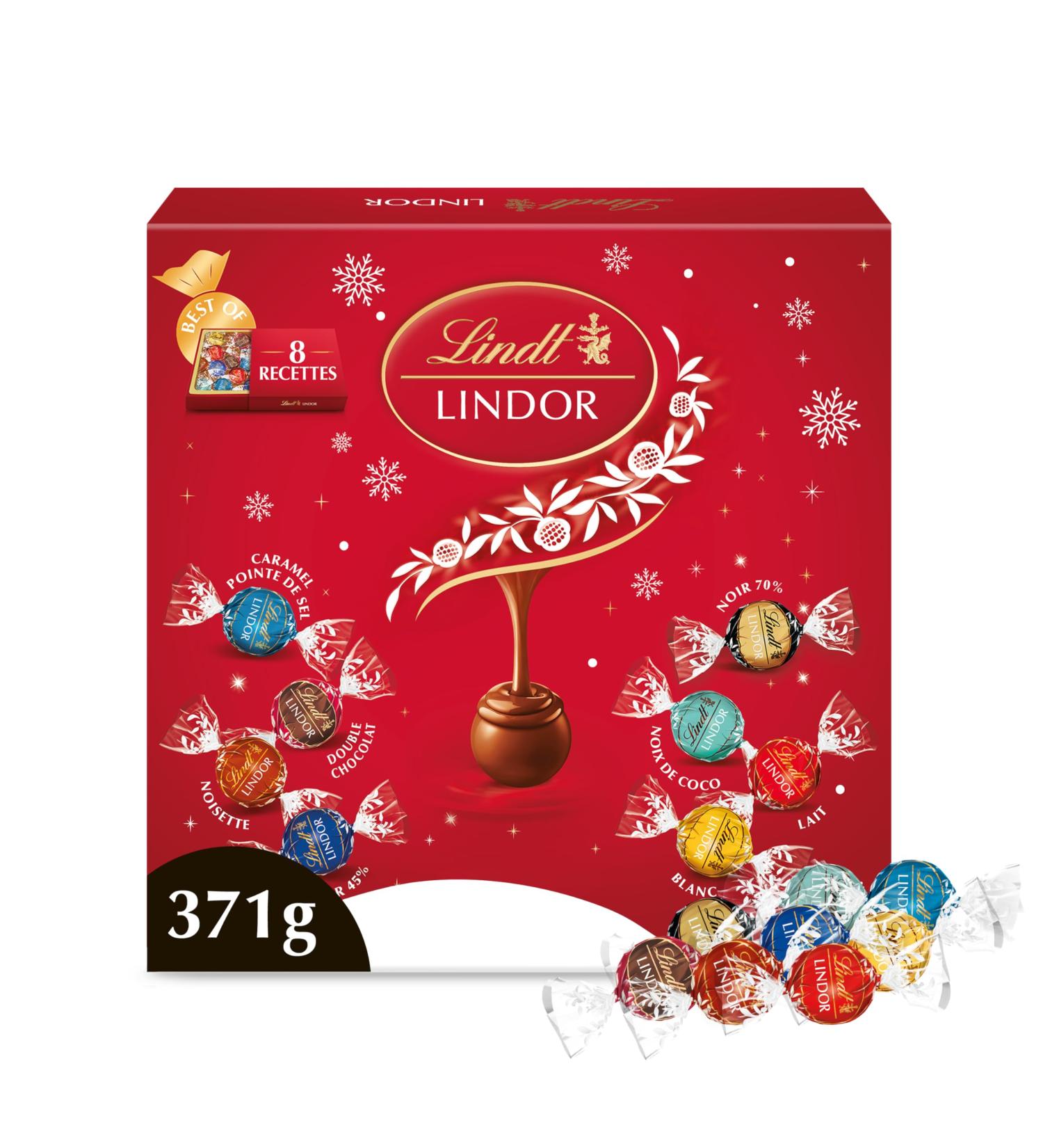 Lindt - Bo te Partage LINDOR - Assortiment de Chocolats au Lait Blancs Noir 70% Noix de Coco Double Chocolat Caramel Pointe de Sel Noisettes et Noir 45% - C ur fondant - Id al pour No l 371g Bo te Partage 371g - Buy Online on GoSupps.com