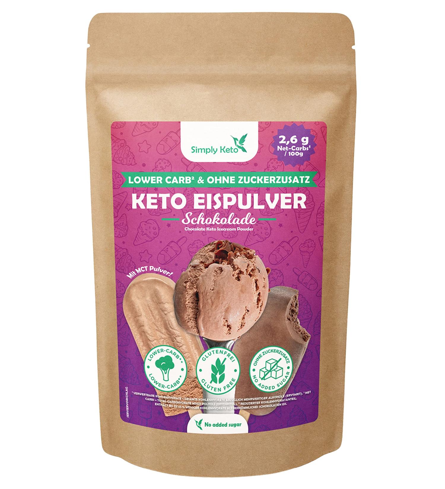 Simply Keto Low-Carb Chocolate Ice Cream - Creamy Sugar-Free 2.6g Net Carbs Gluten-Free Ketogenic Treat - 10 Portions (100g) - Buy Online on GoSupps.com