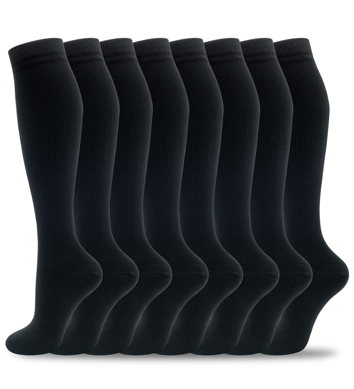 Fenglaoda Compression Socks 20-30 mmHg for Men & Women - 8 Pairs, Knee High for Nurse, Pregnancy, Running, Travel - Black, Large-X-Large - Buy Online on GoSupps.com