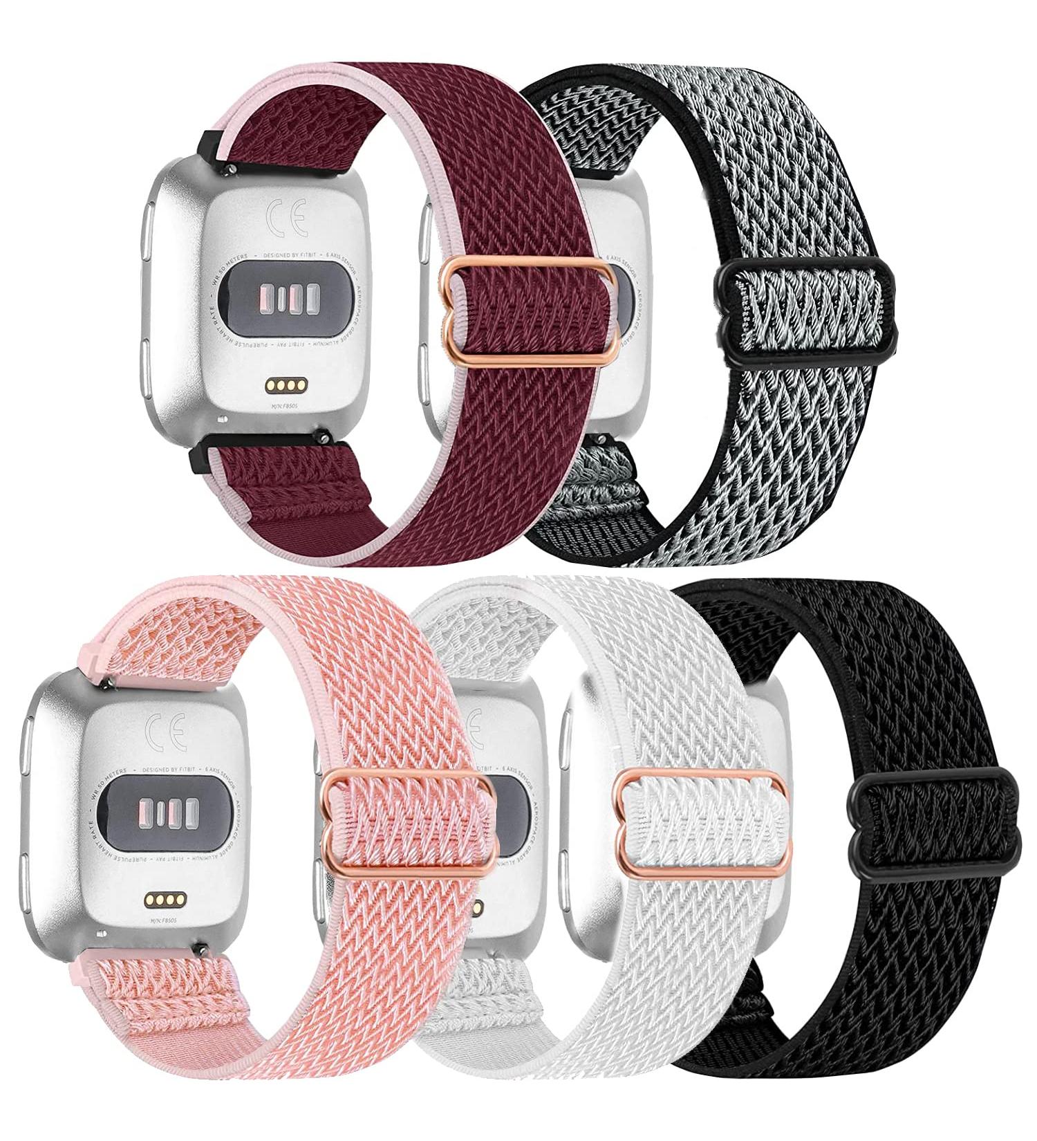 5 Pack Elastic Nylon Bands for Fitbit Versa Smart Watch - Adjustable Breathable Sport Wristband for Men and Women - Buy Online on GoSupps.com