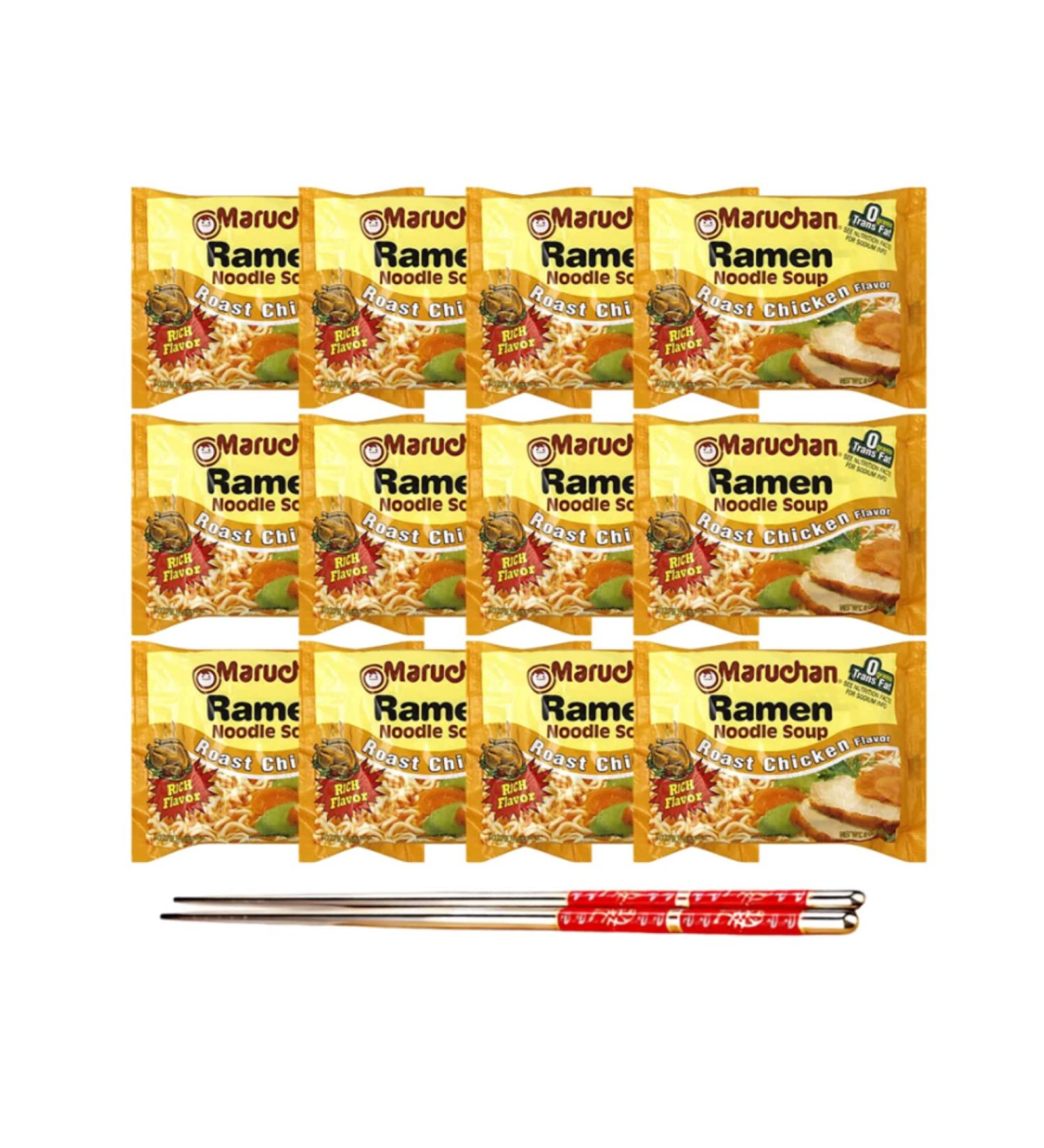 Ja Cor Instant Ramen Noodles Soup Roast Chicken Flavor Bulk Noodle Pack 3 oz Package Bundle with (1) Set of Reusable Stainless Steel Chopsticks (12 Individual Packs) - Buy Online on GoSupps.com