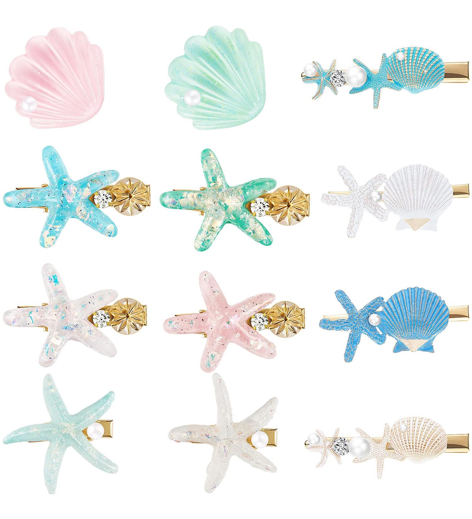 12-Piece Shell Pearl Starfish Hair Clip Set - Resin Alligator Hair Clips for Girls & Women - Buy Online on GoSupps.com