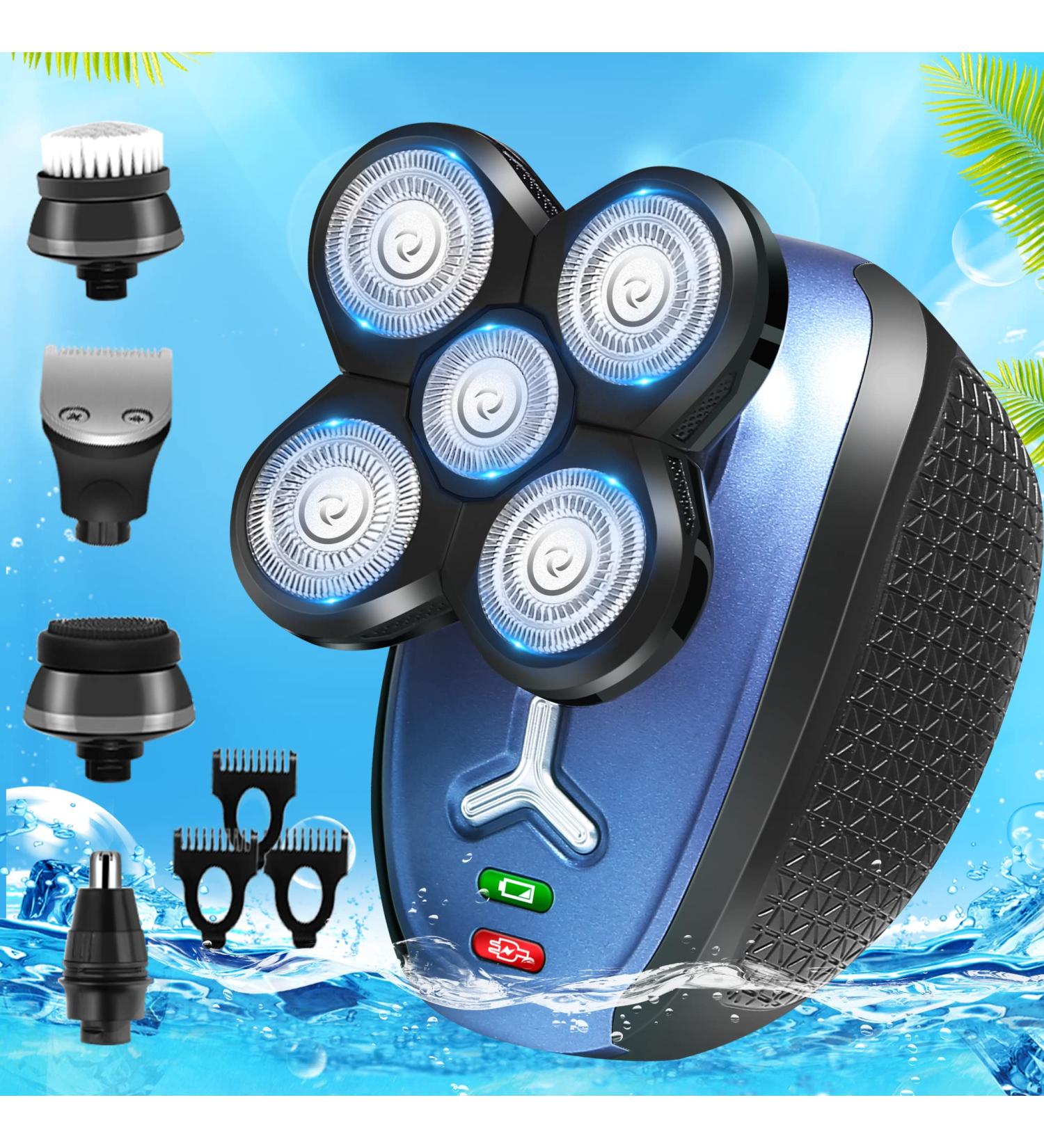 5-in-1 Waterproof Electric Shaver for Bald Men - Cordless Head Shaver for Face, Beard, and Head, Wet/Dry Mens Razor, Rotary Rechargeable Shaver - Perfect Gift for Men - Buy Online on GoSupps.com