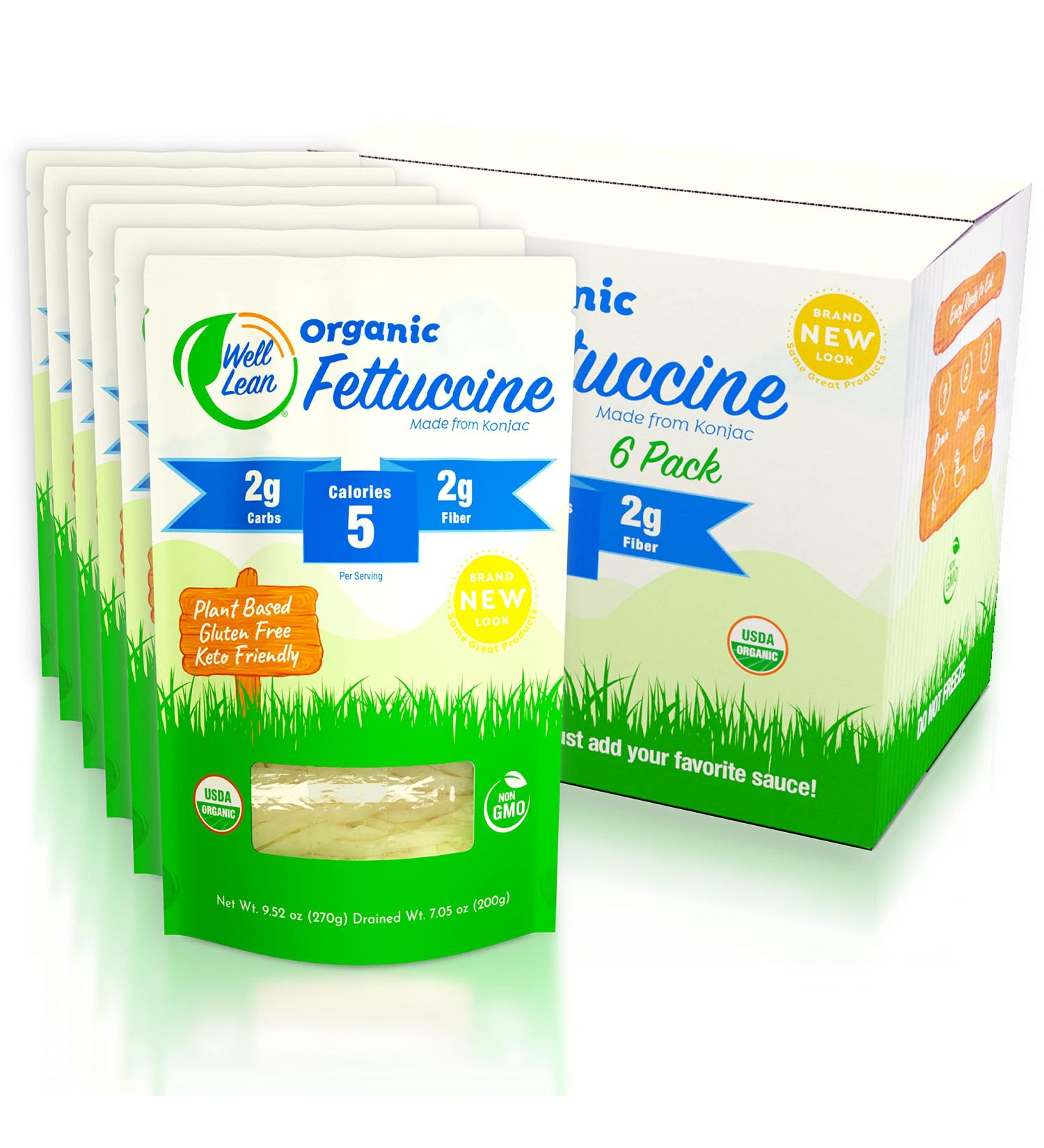 WELL LEAN Organic Fettuccine - Premium Shirataki Konjac Pasta - USDA Organic, Plant Based, Keto Friendly, Zero Net Carb, Non GMO - 6 Pack 57.1 oz - Buy Online on GoSupps.com