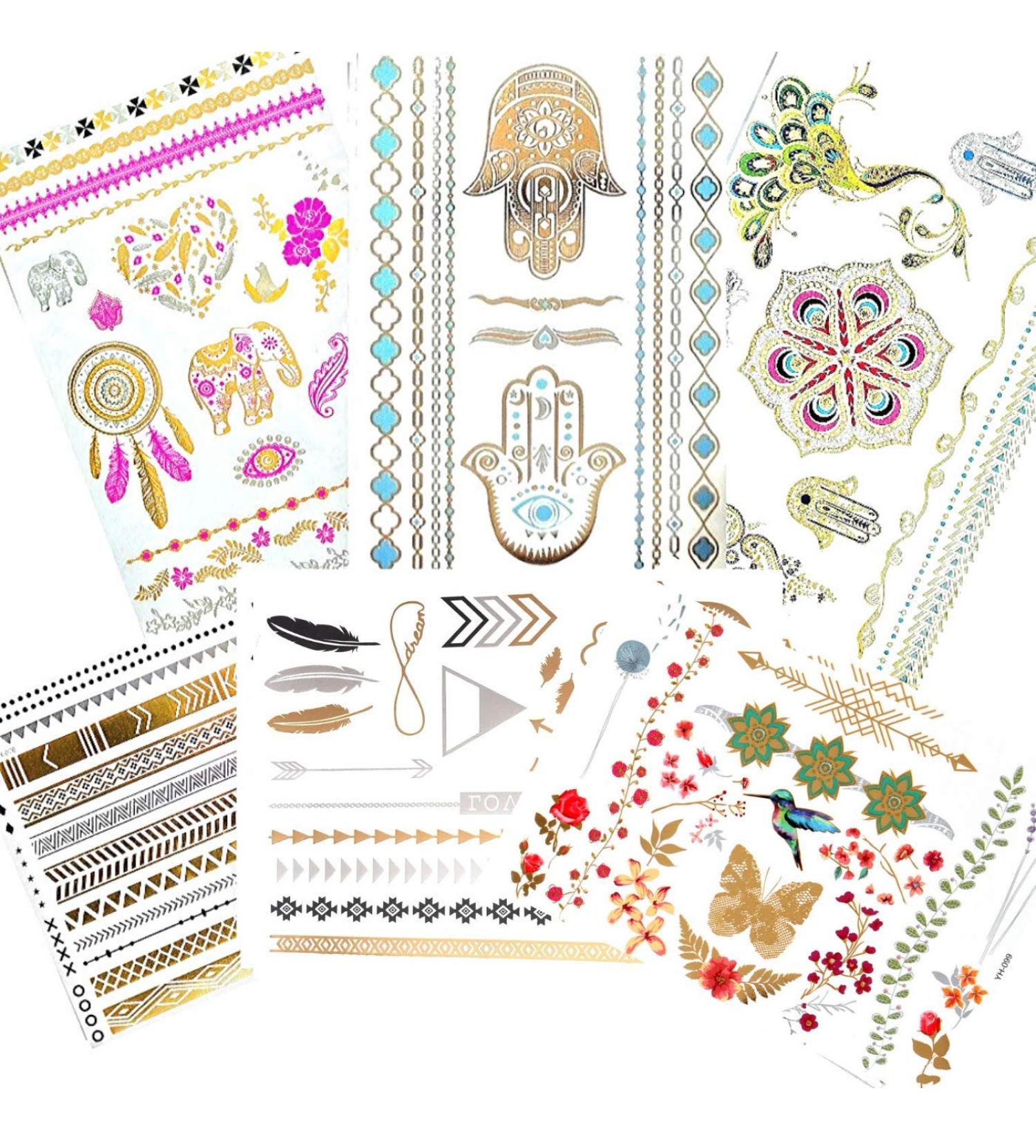Metallic Temporary Tattoos 6 Sheets + Henna Tattoo Designs - Body Paint Kit - Buy Online on GoSupps.com