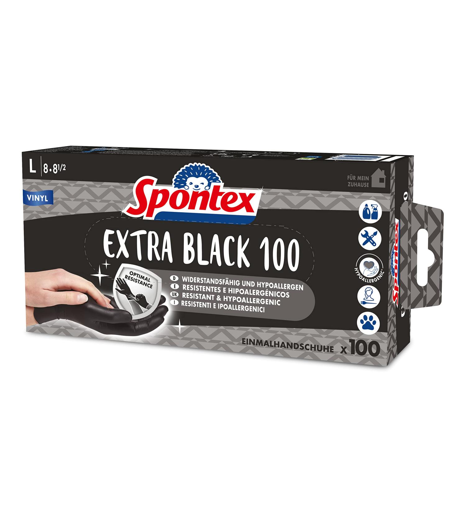 Shop Spontex Extra Black Tedisely Vinyl Gloves - Unpowdered Latex-Free Size L 100 Pack - Versatile & Practical for All Needs - Buy Online on GoSupps.com