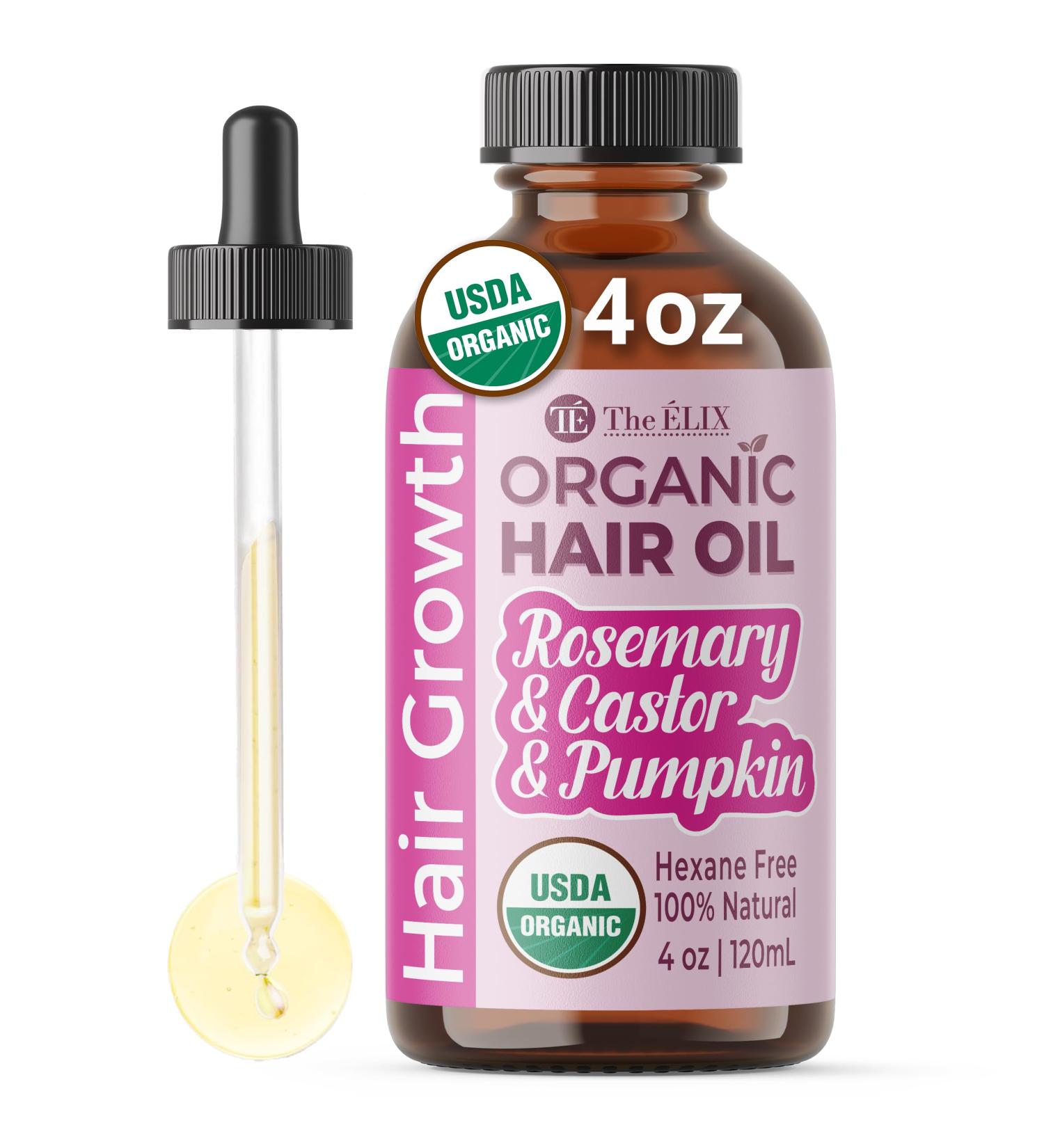 USDA Organic Rosemary Hair Oil for Hair Growth | Cold Pressed Castor & Pumpkin Seed Oil Blend - Thickening Treatment for Women & Men | 4oz - Buy Online on GoSupps.com