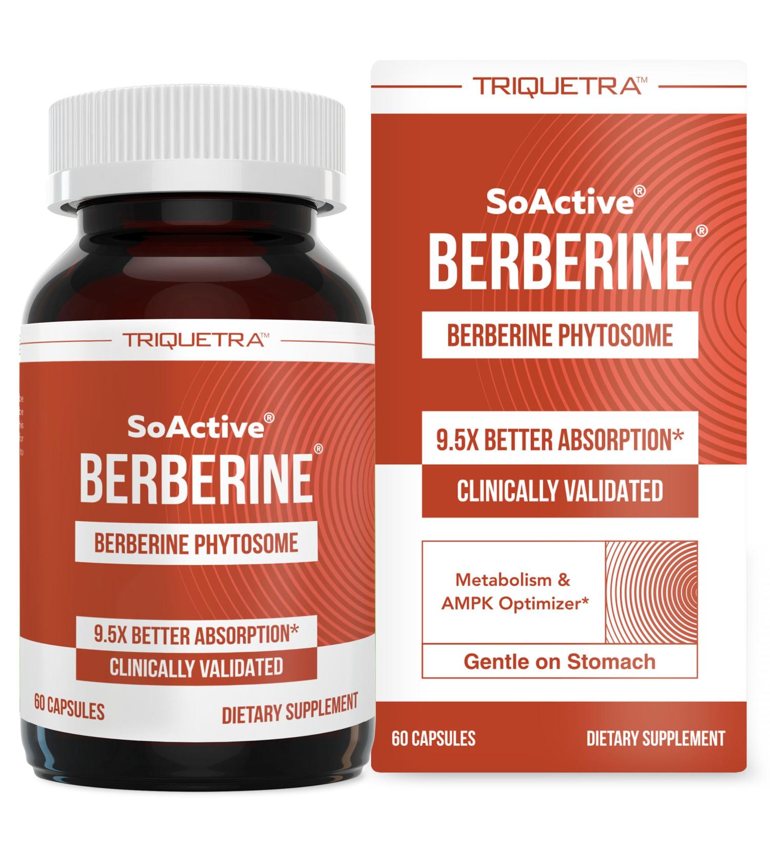 SoActive Berberine 550mg: 9.6X Higher Absorption Clinically Studied Optimized Phytosome | Supports Metabolism & AMPK Activation | Non-GMO Soy-Free | Clinically Validated Dose | 60 Servings - Buy Online on GoSupps.com