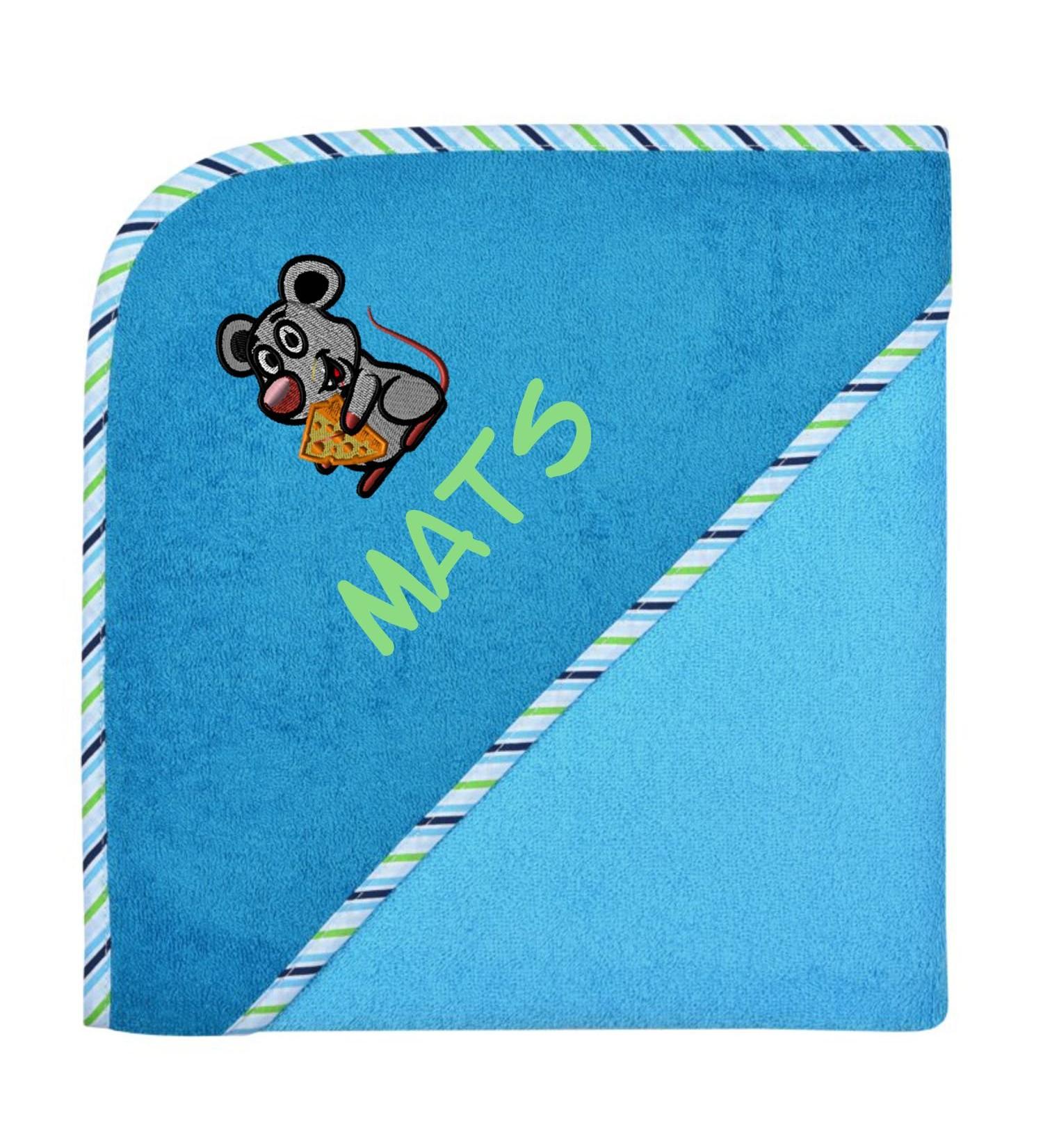 Personalized Wolimbo Hooded Towel for Babies & Children - Aqua-Petrol - Custom Name & Motif - 80x80 cm - Blue & Light Blue - Buy Online on GoSupps.com