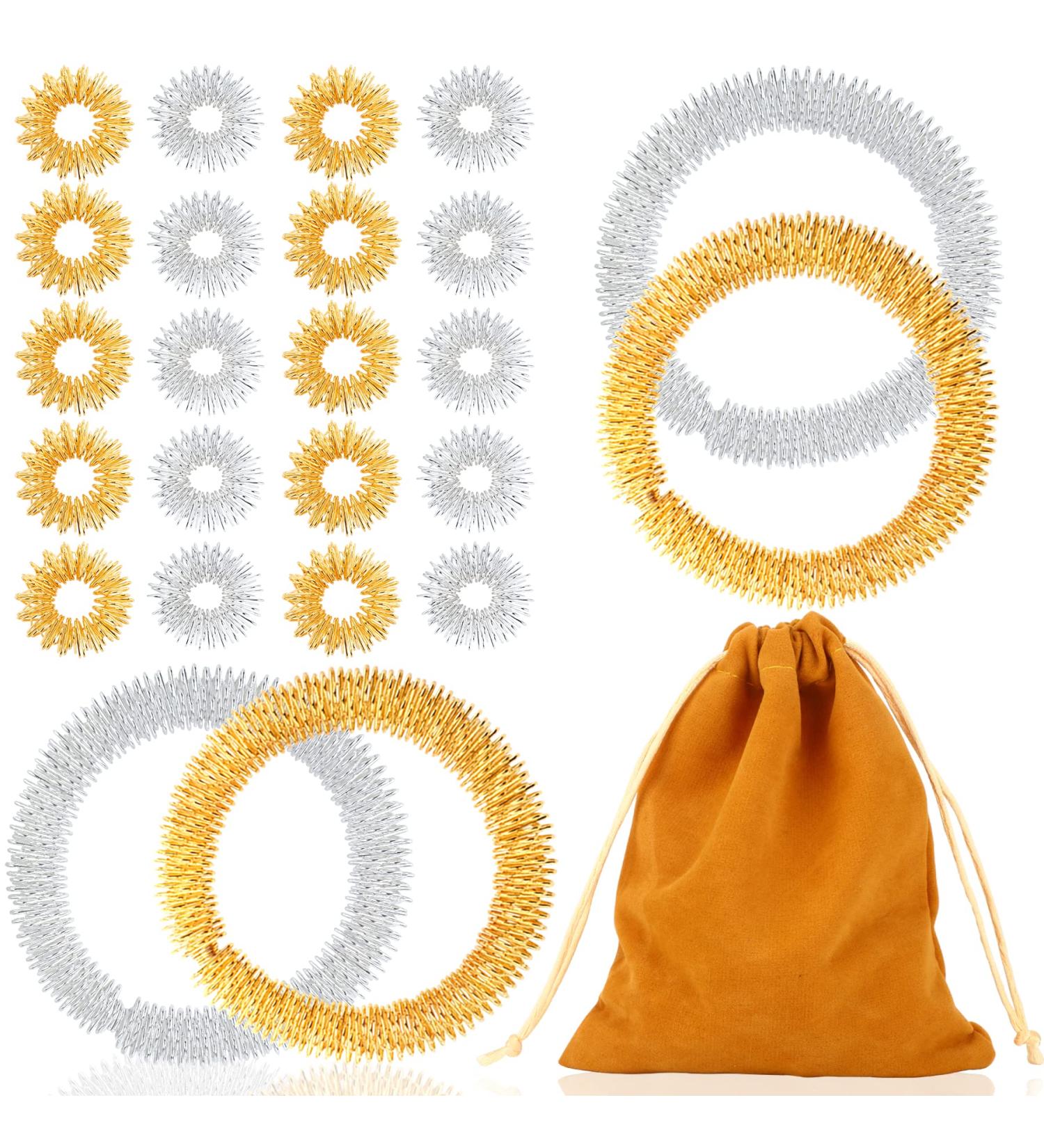 25 Spiky Finger Massage Rings Set - Stress Relief for Kids & Adults | Gold & Silver - Perfect for Office Workers - Buy Online on GoSupps.com