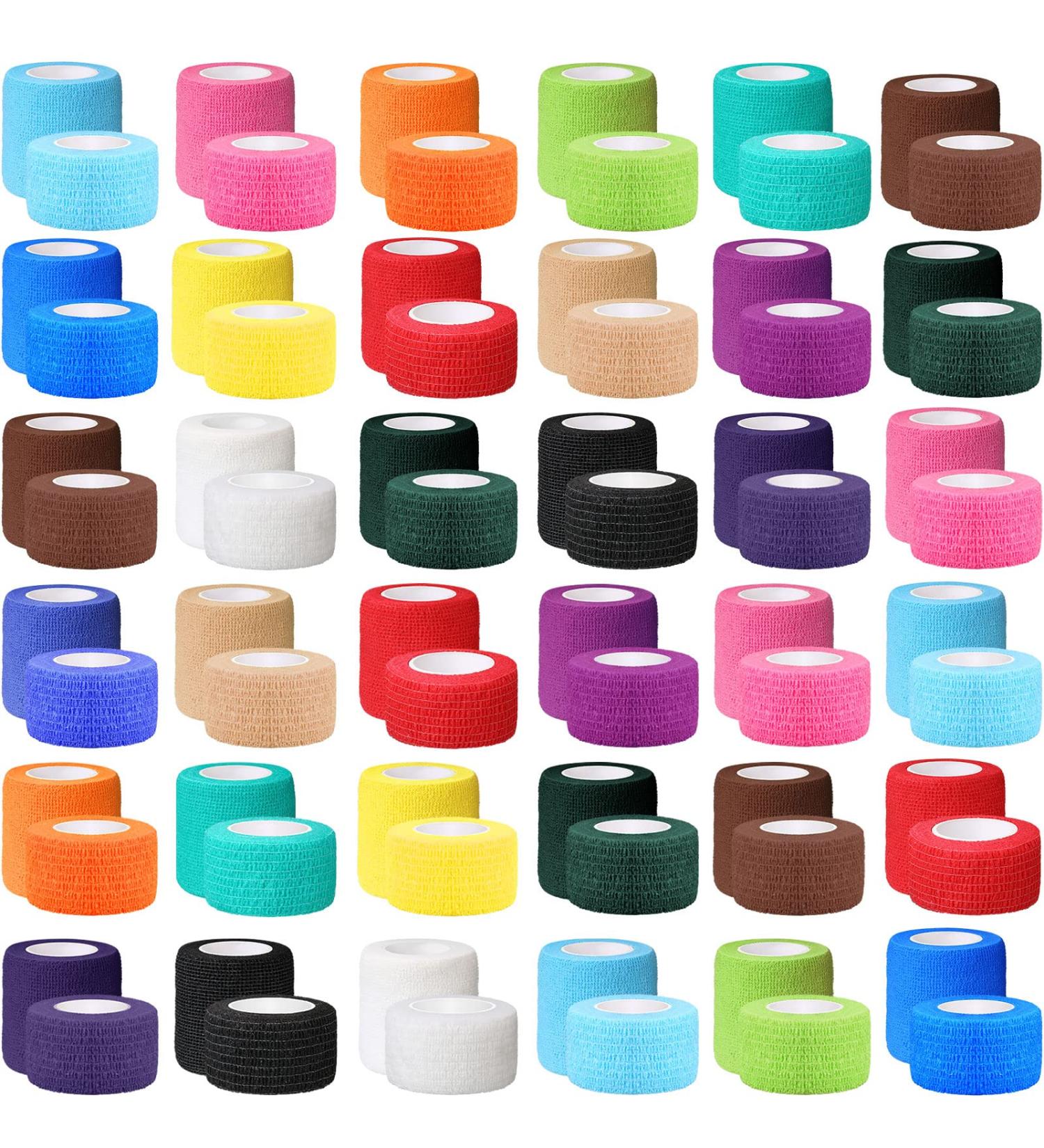 96 Pcs Self Adhesive Wrap Bandages Bulk | Breathable Athletic Tape | Elastic Cohesive Bandage | Multicolored | 1 Inch x 5 Yard & 2 Inch x 5 Yard | Stretch Sports Wrist Ankle Support - Buy Online on GoSupps.com