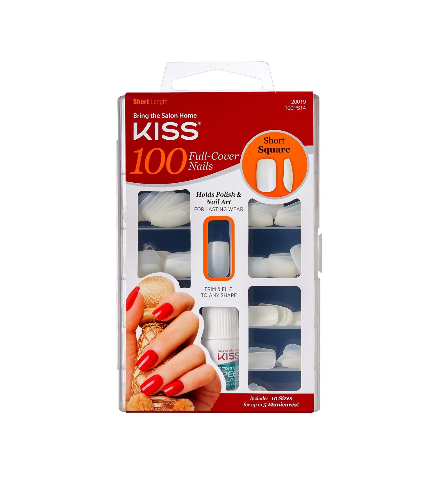 Kiss 100 Full Cover Nails Square Short - High Quality Nail Tips for Easy Application | Buy Online Worldwide - Buy Online on GoSupps.com