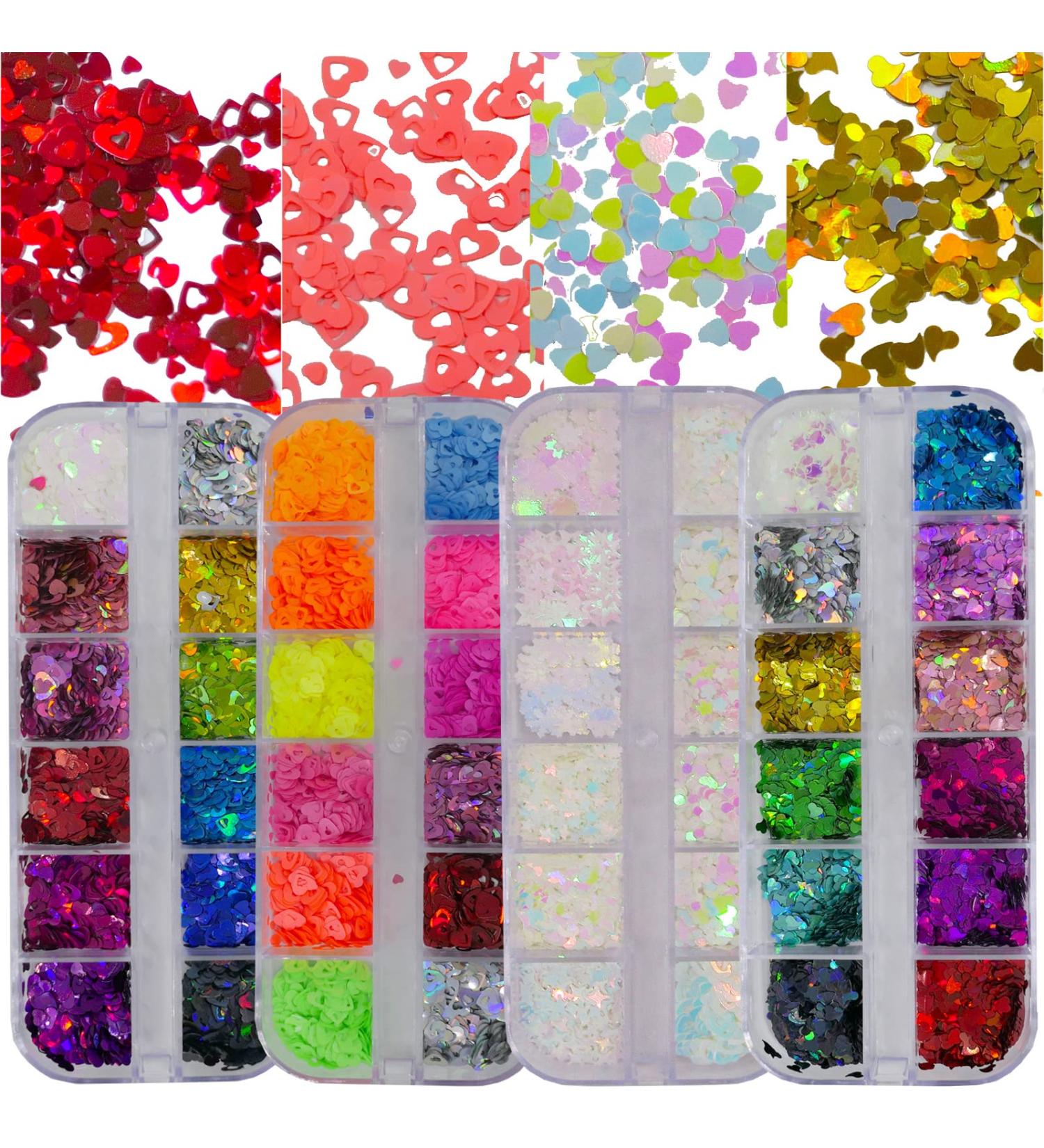 4 Boxes Heart Nail Glitter Sequins - Holographic Butterfly Star Chunky Flakes for Nails Art, Resin, Crafts & Makeup - Buy Online on GoSupps.com