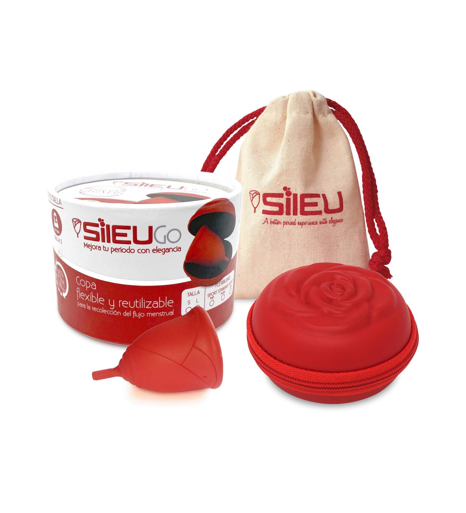 Sileu GO Pack: Eco-Friendly Menstrual Cup & Rose-Shaped Case | Size L - Red | Sustainable Alternative to Tampons & Pads - Buy Online on GoSupps.com