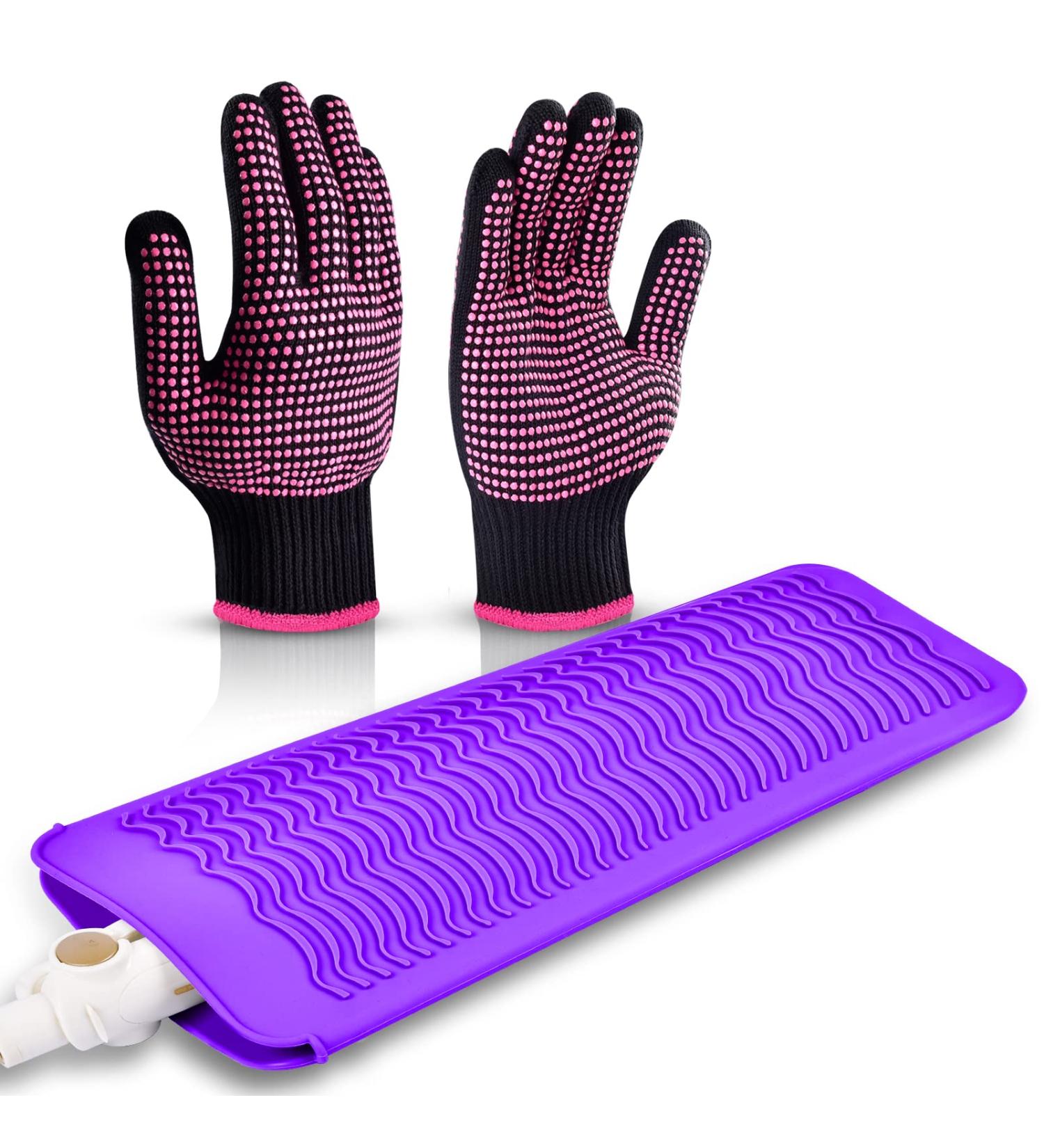 IKOCO Heat Gloves for Hair Styling - 2 Pcs Heat Resistant Gloves with Silicone Mat Pouch - Ideal for Curling Iron, Flat Iron, Straightener - Pink - Buy Online on GoSupps.com