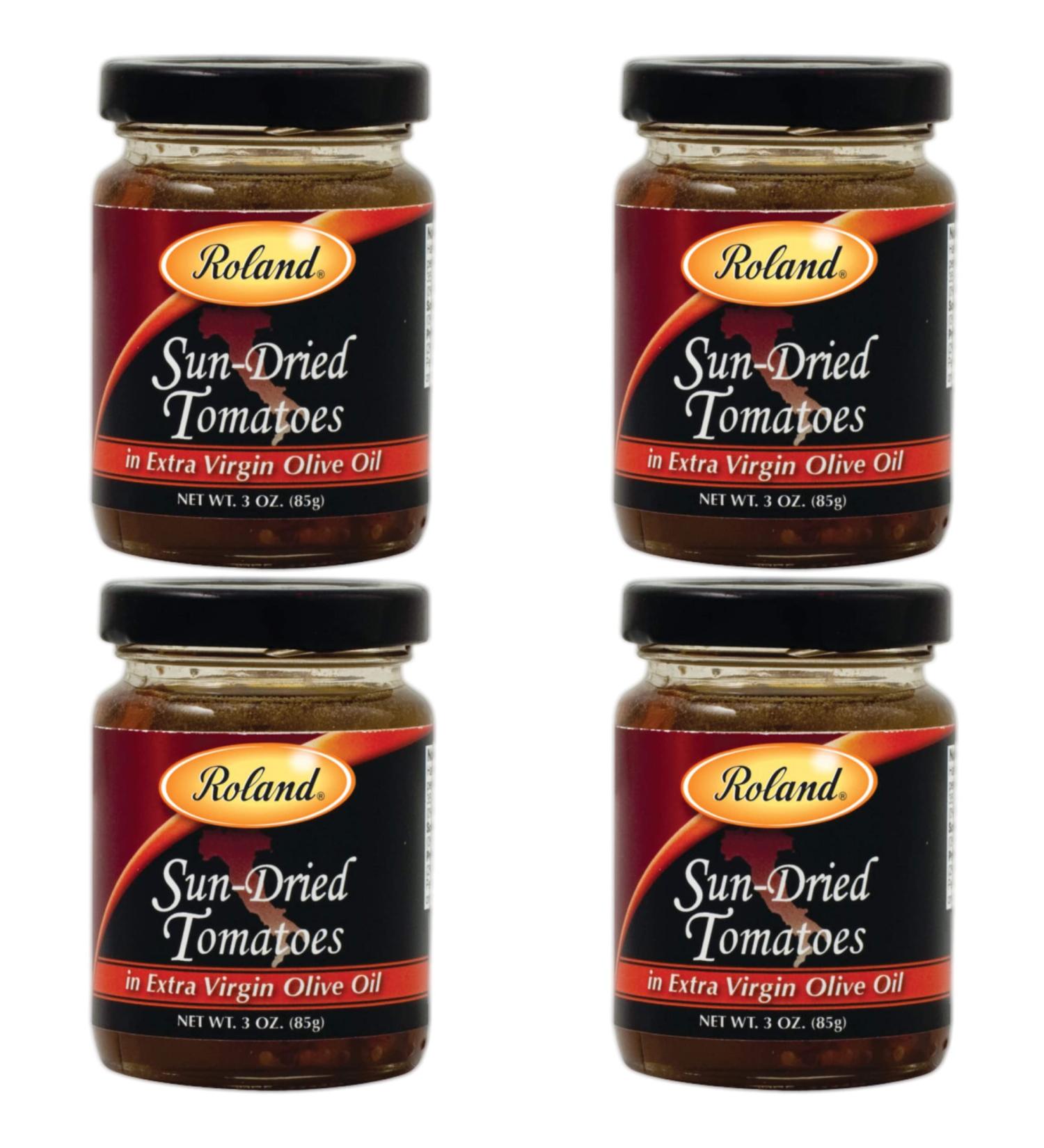 Roland Foods Sun-Dried Tomatoes in Extra Virgin Olive Oil - 3oz Jar (4 Pack) | Specialty Imported Food - Buy Online on GoSupps.com