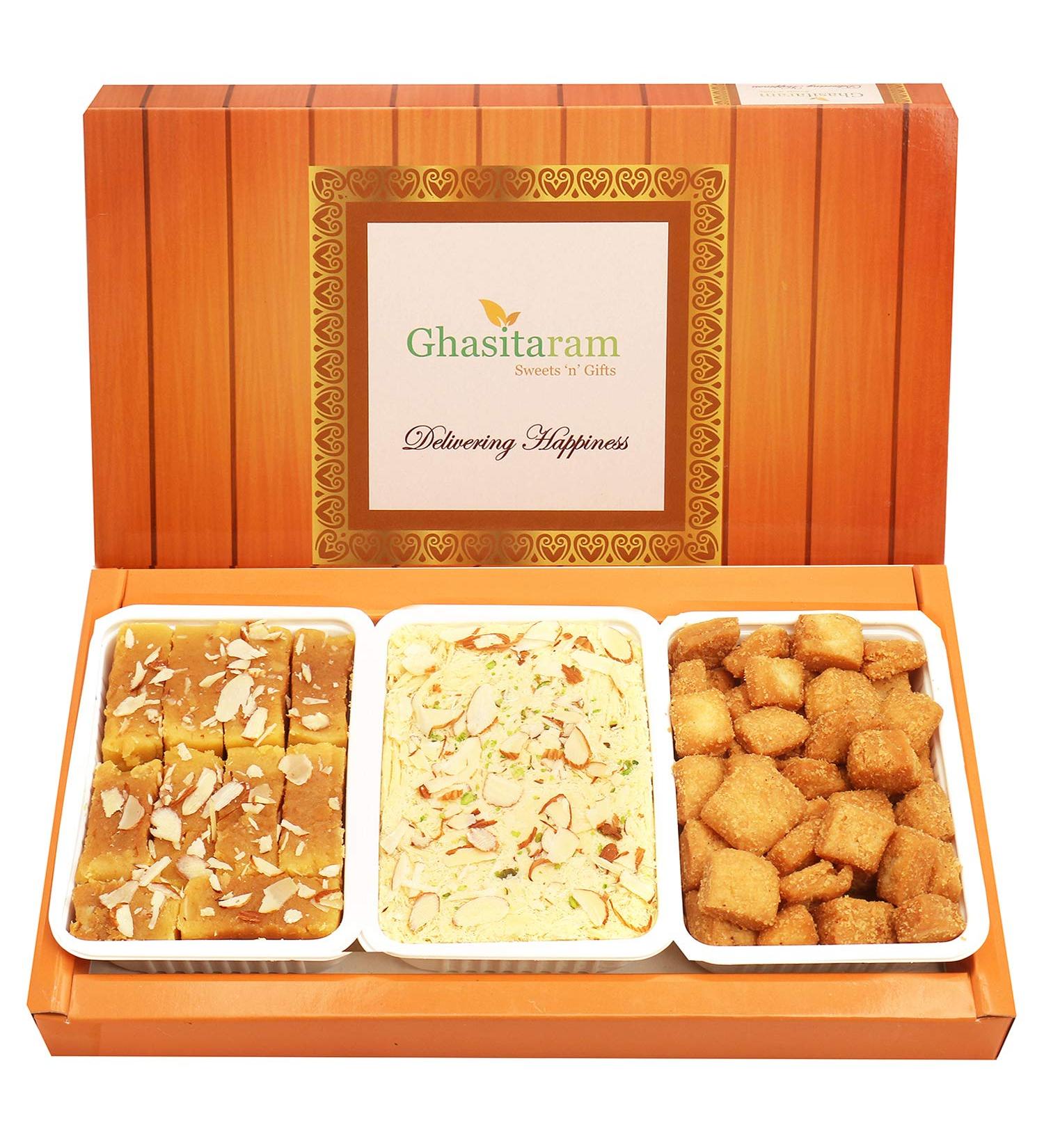 Ghasitaram Gifts Indian Sweets - Diwali Gifts Diwali Sweet - Soan Papdi Soft Mysore Pak and Shakar Pada - Buy Online on GoSupps.com