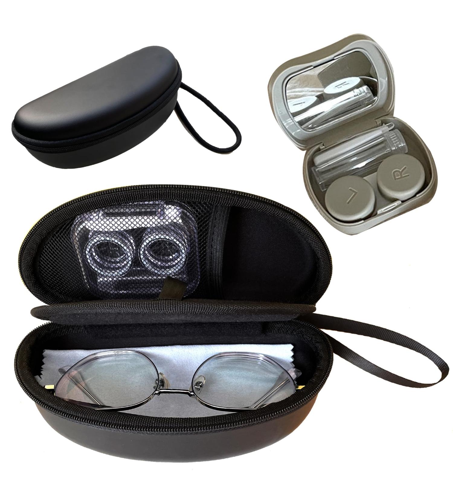 2 in 1 Contact Lens & Glasses Case Combo - Portable Leak Proof Includes Tweezer & Solution Bottle - Travel Essential (Grey - Buy Online on GoSupps.com