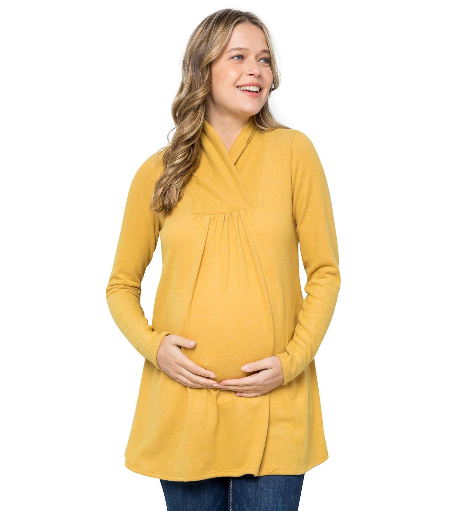 Bump Maternity High Neck Knit Sweater - XL Mustard Tunic Top | Made in USA - Buy Online on GoSupps.com