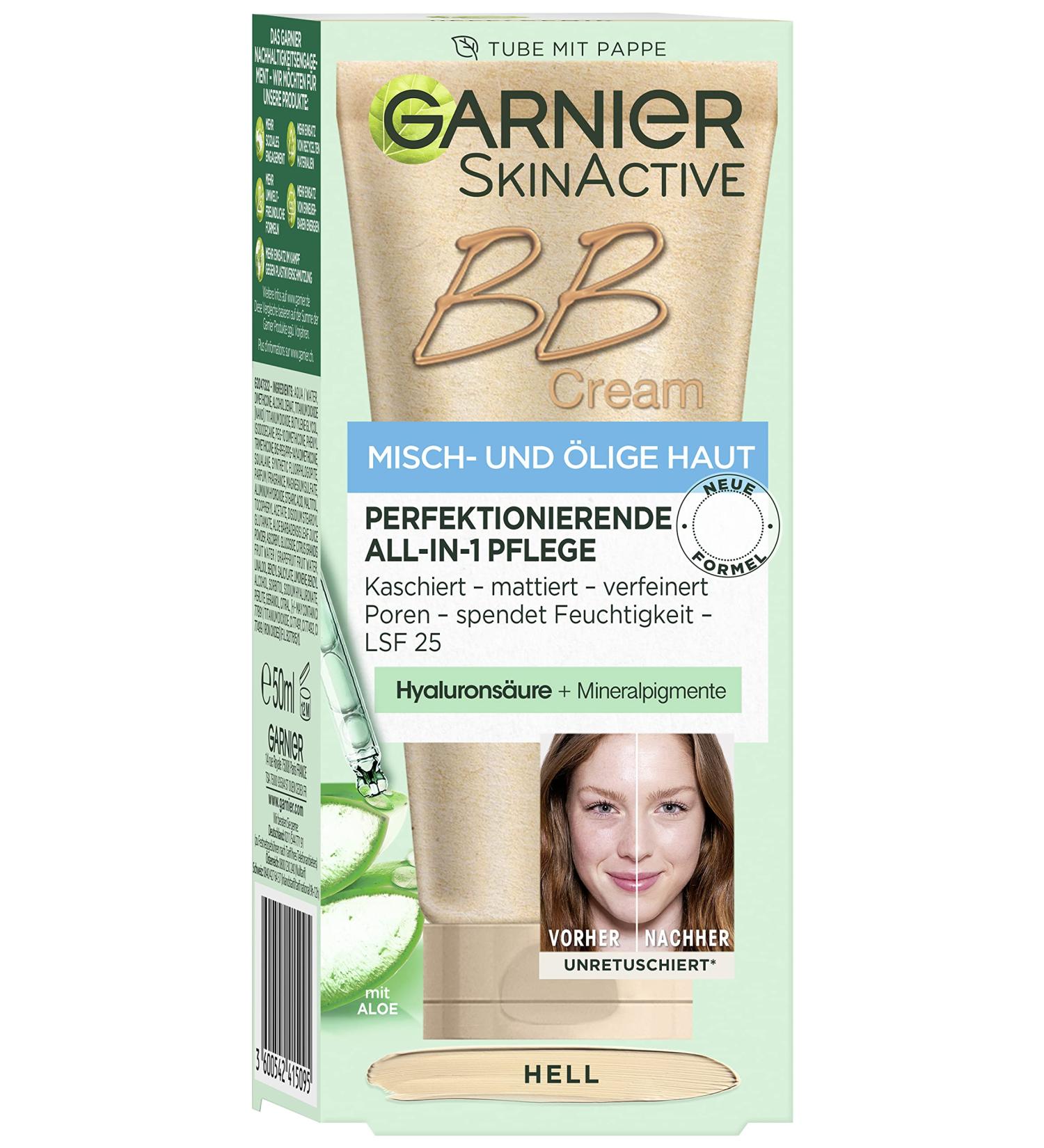 Garnier SkinActive BB Cream Allin1 day cream with hyaluronic acid and aloe vera for combination and oily skin SPF 25 light 50 ml - Buy Online on GoSupps.com