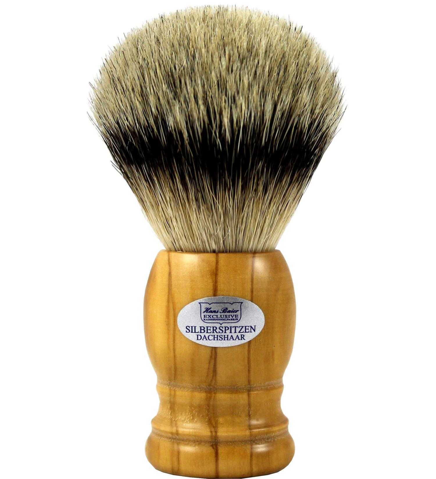Hans Baier Exclusive Shaving Brush Silver Tip Olive Wood - Size 3 Size 3