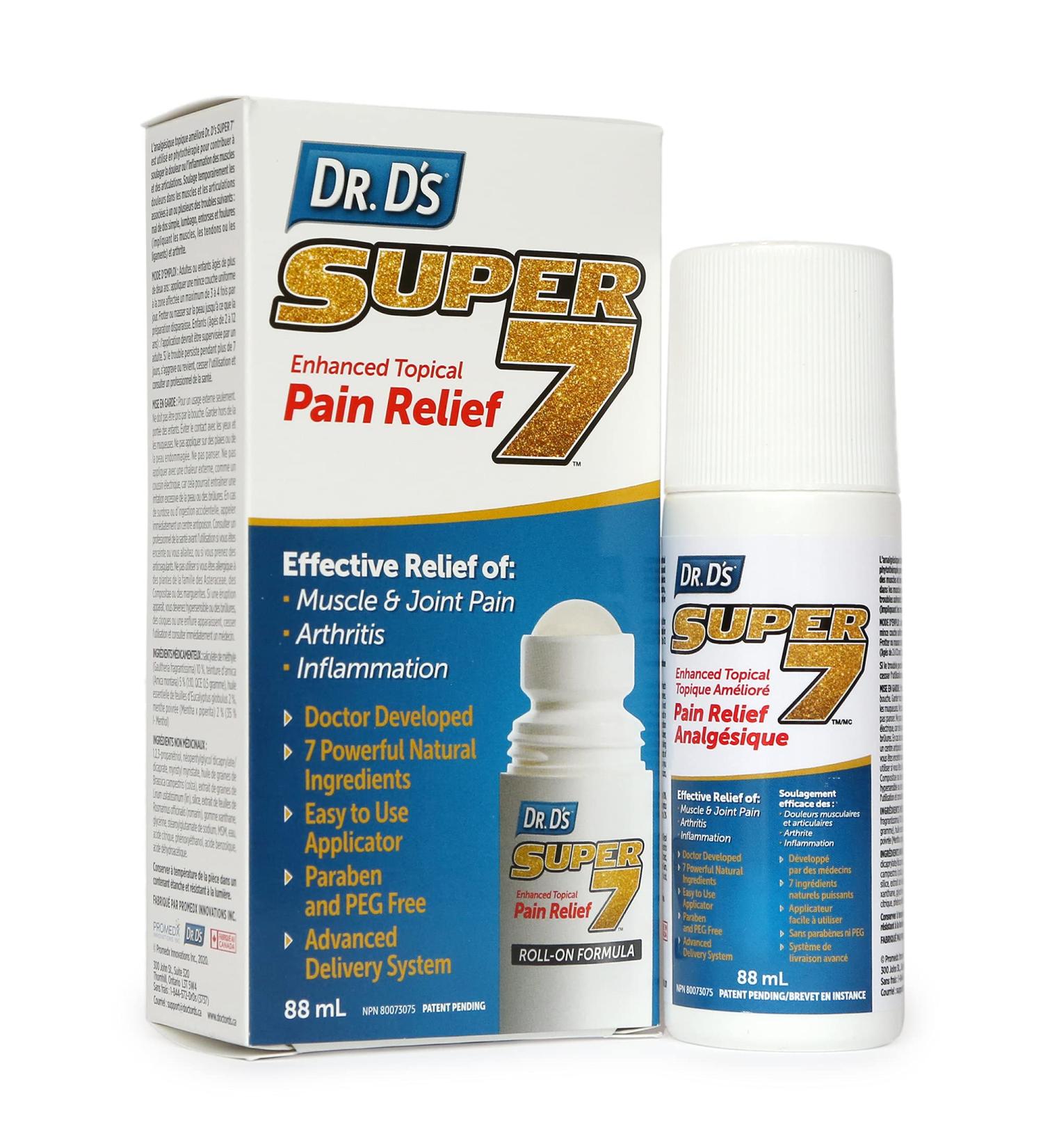 Dr. D s Super 7 Enhanced Topical Pain Relief - Deep & Fast Acting Natural Pain Relief Roll-On for Arthritis Muscle Joint Pain & Minor Back Aches - Paraben & PEG Free Topical Pain Reliever - 88mL - Buy Online on GoSupps.com