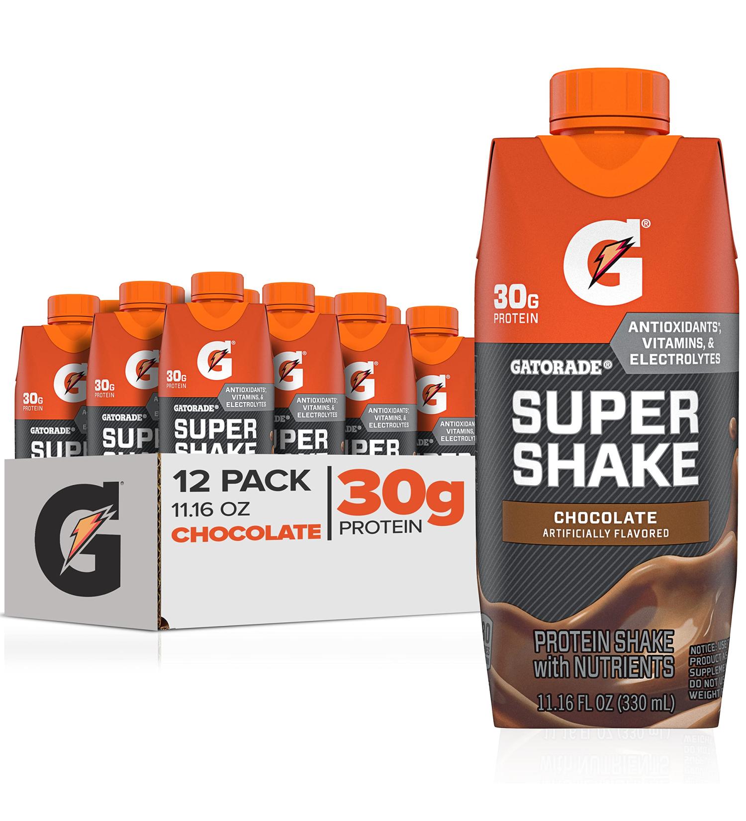 Gatorade Super Shake Chocolate 30g Protein 11.16 fl oz Carton - Pack of 12 - Buy Online on GoSupps.com