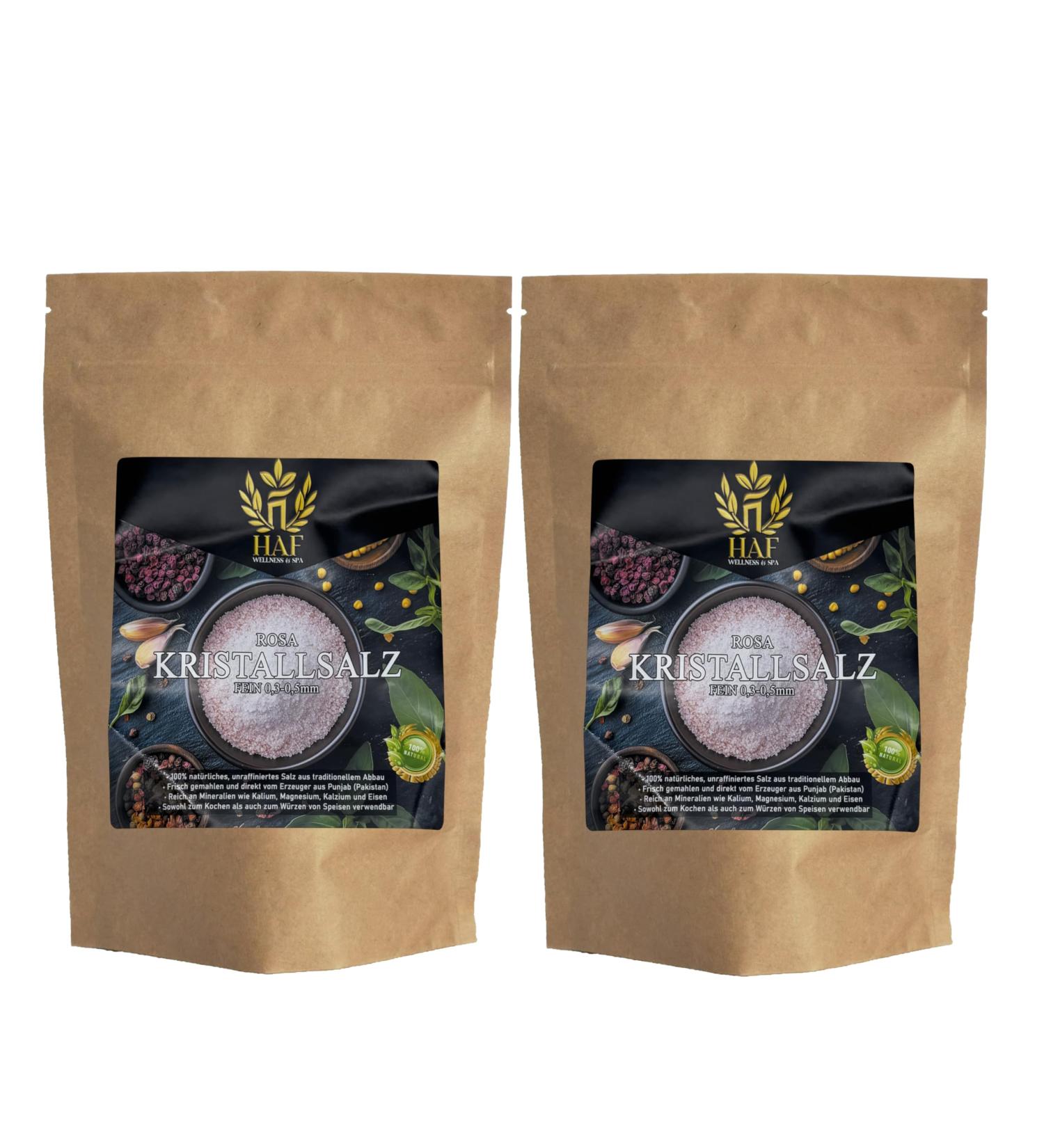  HAF HAF Pack of 2 x 1 kg Pink Crystalline Salt 0.3 to 0.5 mm 100% Natural Unrefined from Pakistan Rich in Minerals Ideal for Cooking Seasoning and Salt Mills Hand Extracted and - Buy Online on GoSupps.com