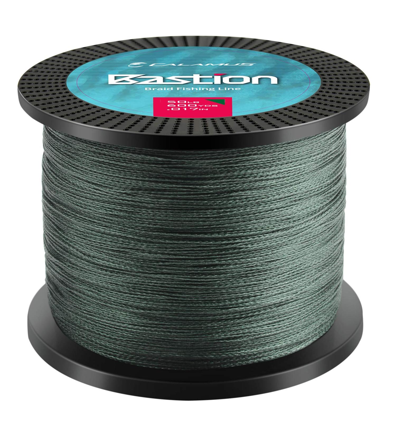 Calamus Bastion Braided Fishing Line 65 LB 600 Yds - Abrasion Resistant Superline with Zero Stretch - 4 Strand Thin Diameter Braid in Moss Green - Buy Online on GoSupps.com