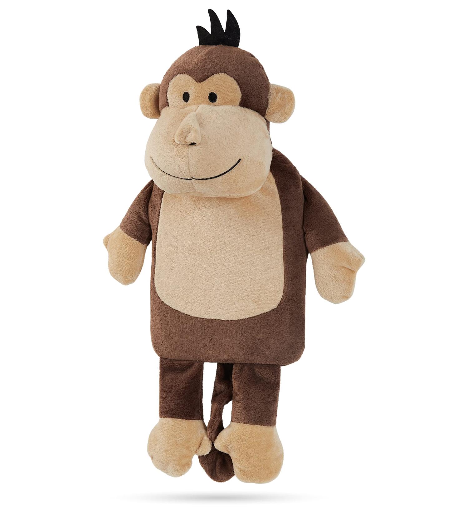 Sloth or Monkey Fleece Hot Water Bottle - 1 Litre Capacity, Natural Rubber, Plush Animal Cover - Cosy Gift (Chocolate Monkey) - Buy Online on GoSupps.com