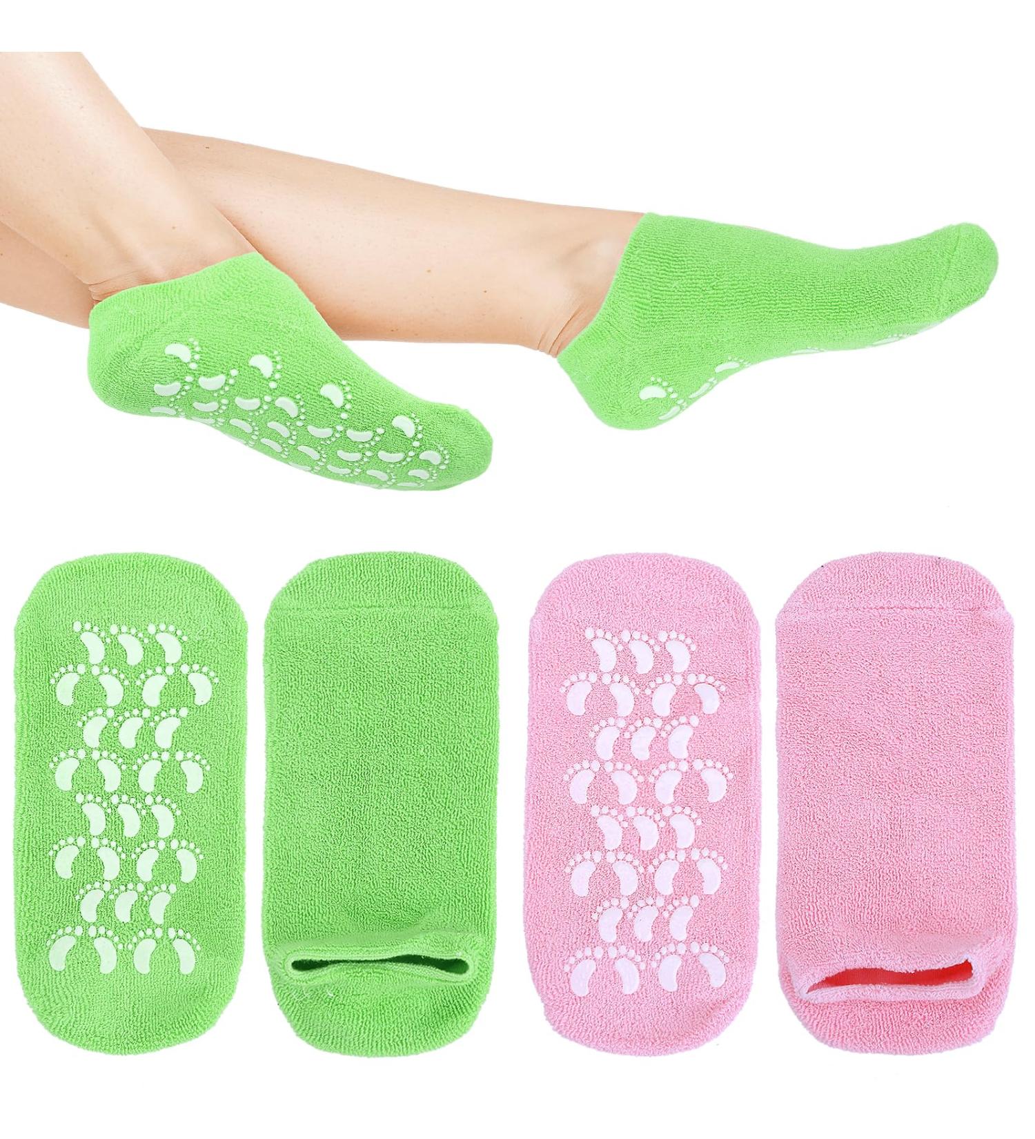 2Pairs Moisturizing Socks for Dry Cracked Feet Women Overnight Non-Slip Gel Lined Foot Socks Aloe & Lotion Infused Fuzzy Hydrating Spa Socks Foot Care Socks for Repairing Dry Feet Cracked Heel - Buy Online on GoSupps.com