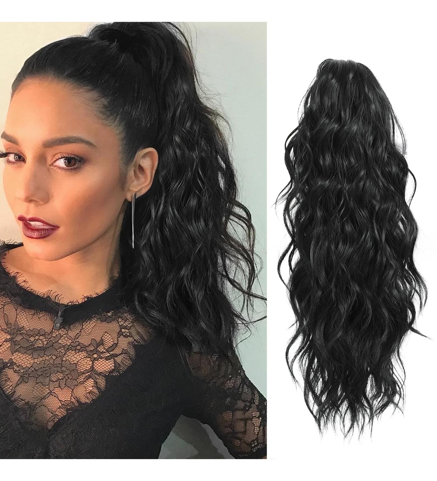 FINE PLUS 18-inch Synthetic Curly Wavy Ponytail Extension Claw for Women - Natural Black Color - Buy Online on GoSupps.com