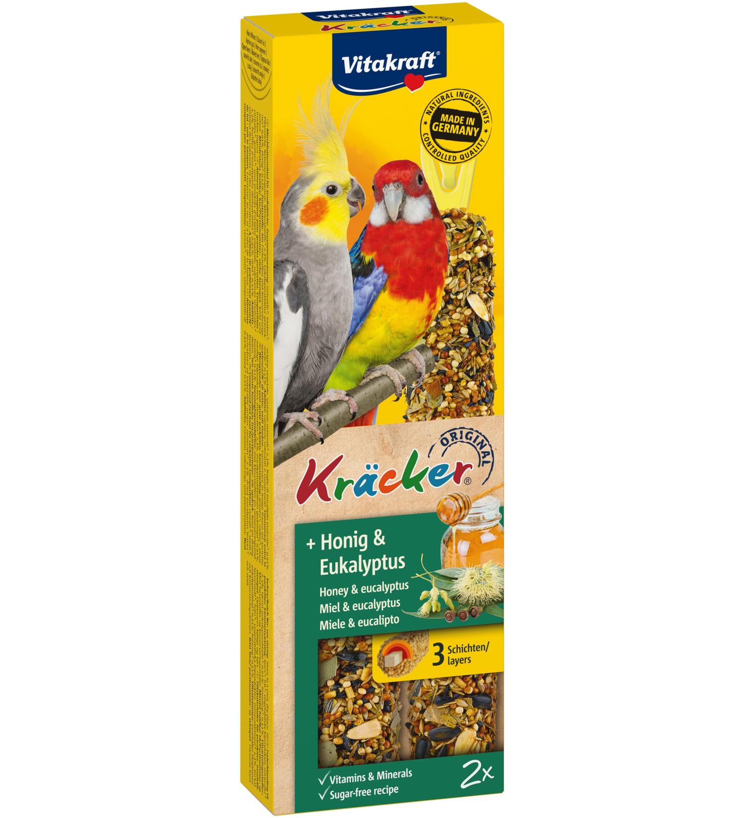 Vitakraft Crackers for Large Parakeets | Honey & Eucalyptus Nibble Sticks | Sugar-Free Bird Snack (2 Pieces) - Buy Online on GoSupps.com