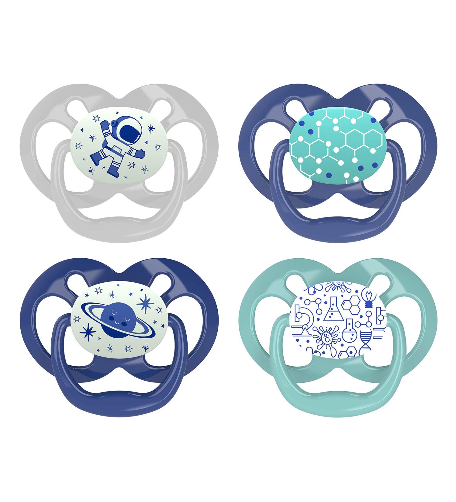 Dr. Brown's Advantage Symmetrical Pacifier with Air Flow Blue Glow-in-the-Dark 4-Pack 6-18m