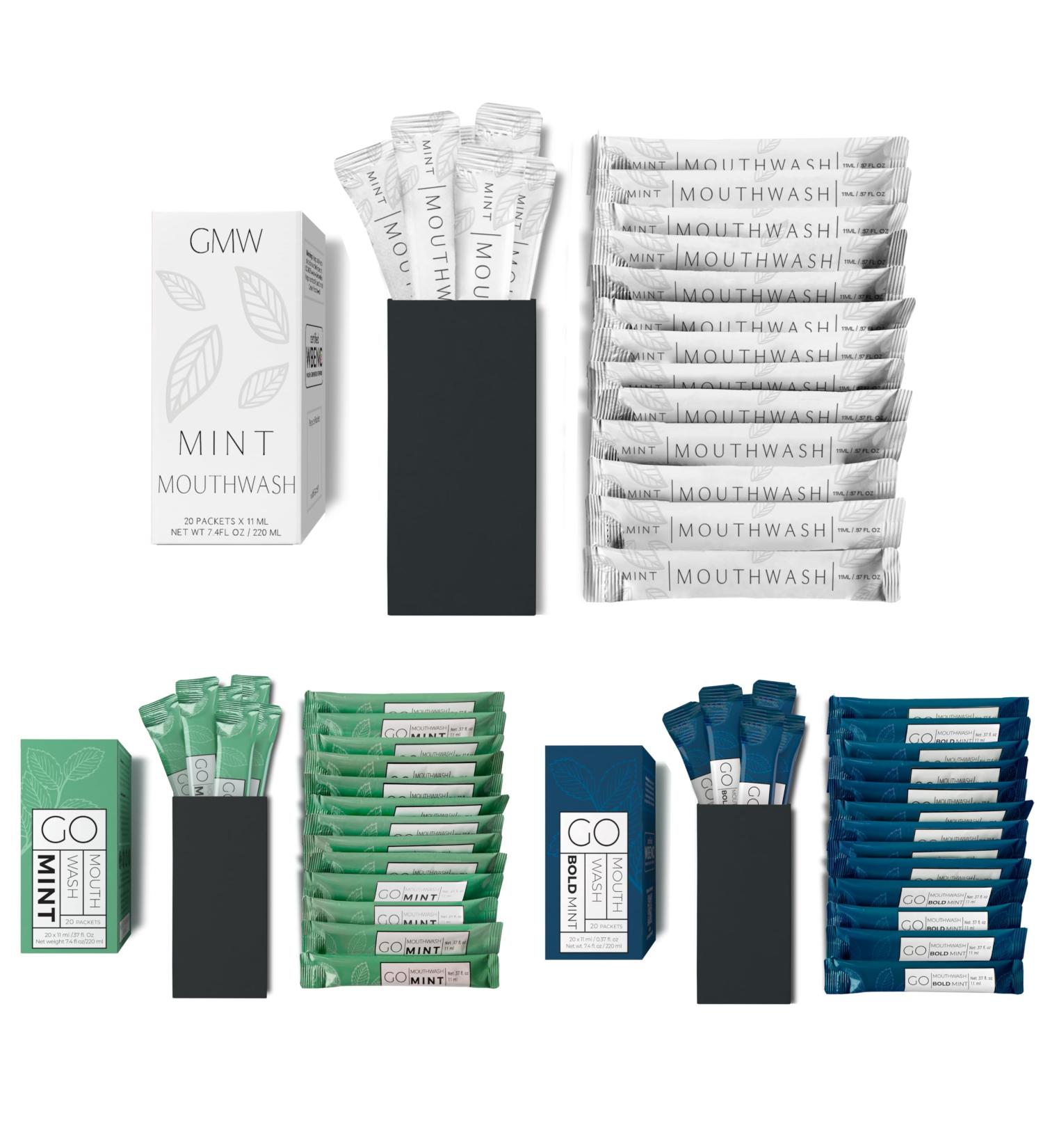 20 Bold Mint 20 Smooth Mint and 20 Matte White Mouthwash Packets