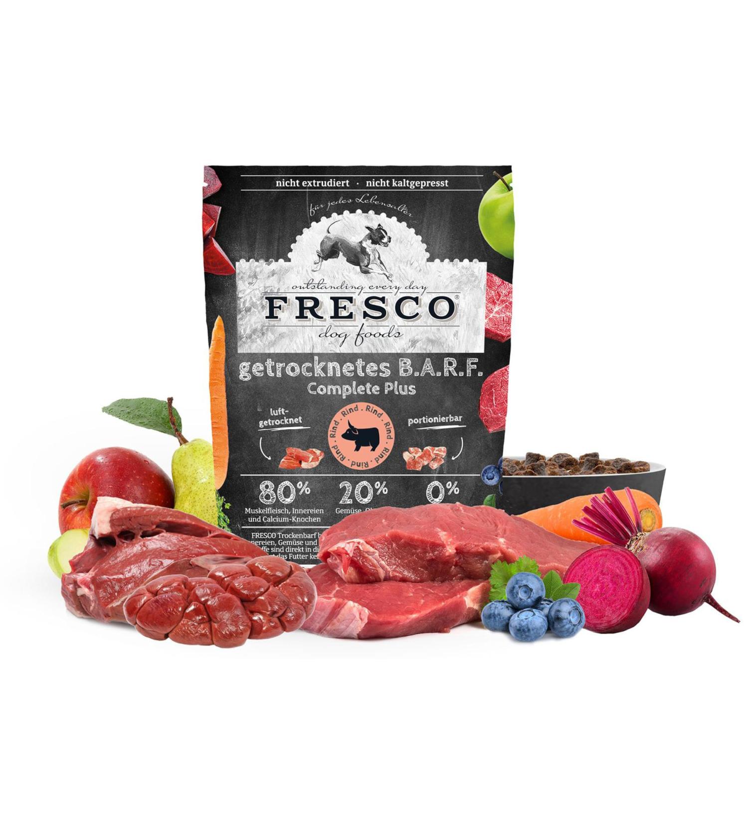 FRESCO Dog Complete Plus - Dry dog food - 2.5 kg - Based on fresh meat fruits and vegetables - Grain-free BARF - 100% natural ingredients - No artificial additives - Buy Online on GoSupps.com