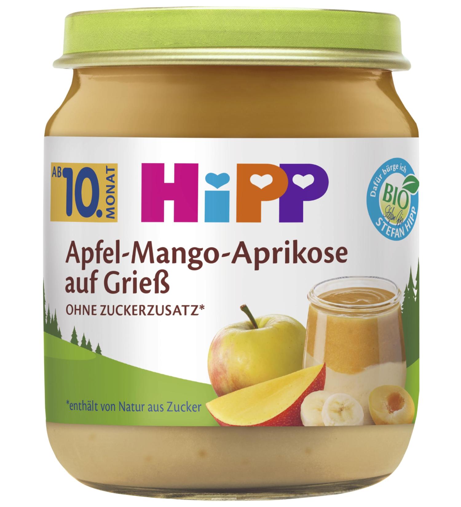 HiPP Organic Dessert Apple-Mango-Apricot on Semolina Pack of 6 (6x200g) DA44001 Mango/Apricot Semolina 200g 200g Mango/Apricot Semolina