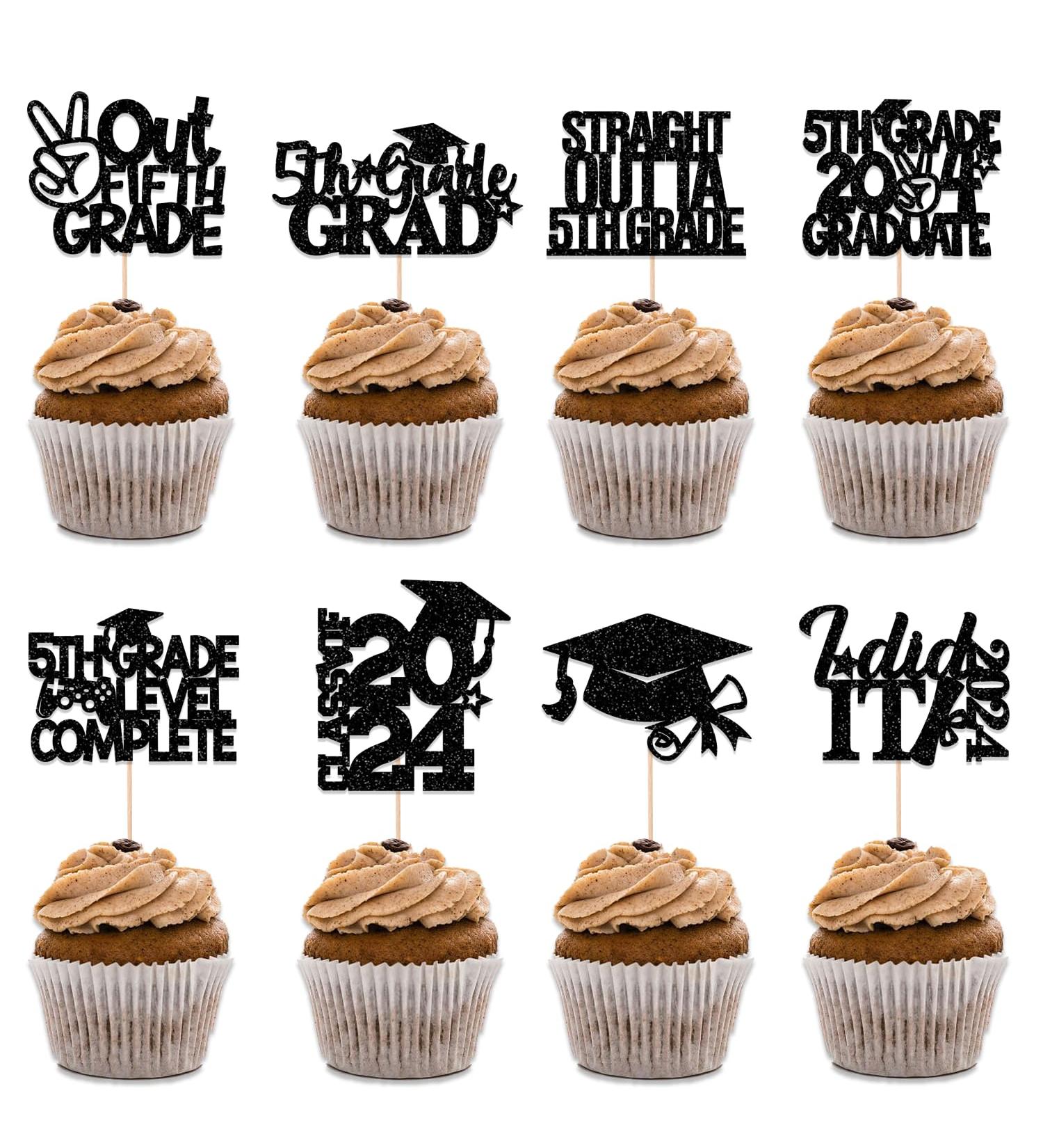 BZBAIS 32 Pieces Black Glittery 5th Grade Grad Cupcake Toppers Class of 2024 5th Grade Graduate Peace out Fifth Grade Cupcake Picks with Grad Cap Diploma 2024 Graduation Cupcake Party Decorations - Buy Online on GoSupps.com