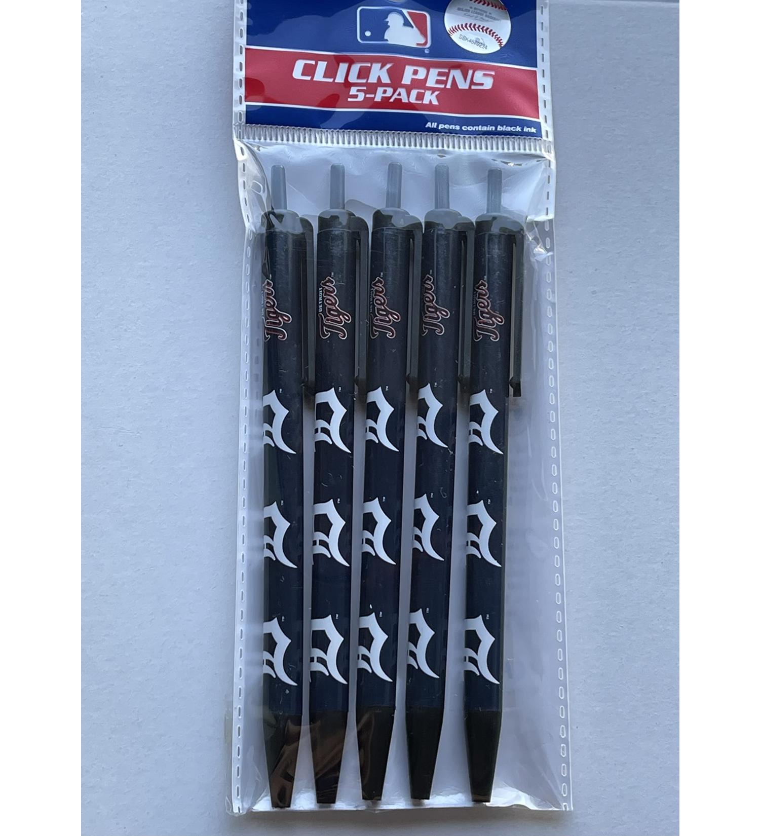 Baseball Official Licensed Click Pens 5 Pack Black Ink Detroit Tigers