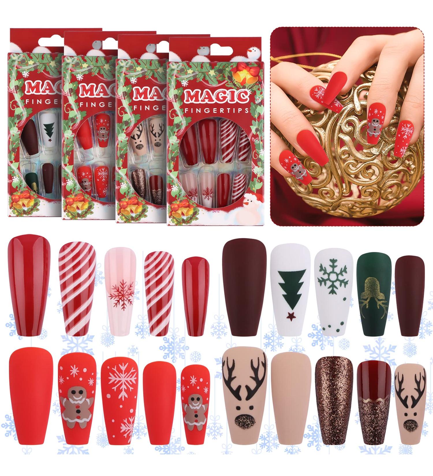 96 Piece Christmas Coffin False Nails | Ebanku Acrylic Press-On Nail Kits with Glue Tabs & Holiday Designs - Buy Online on GoSupps.com