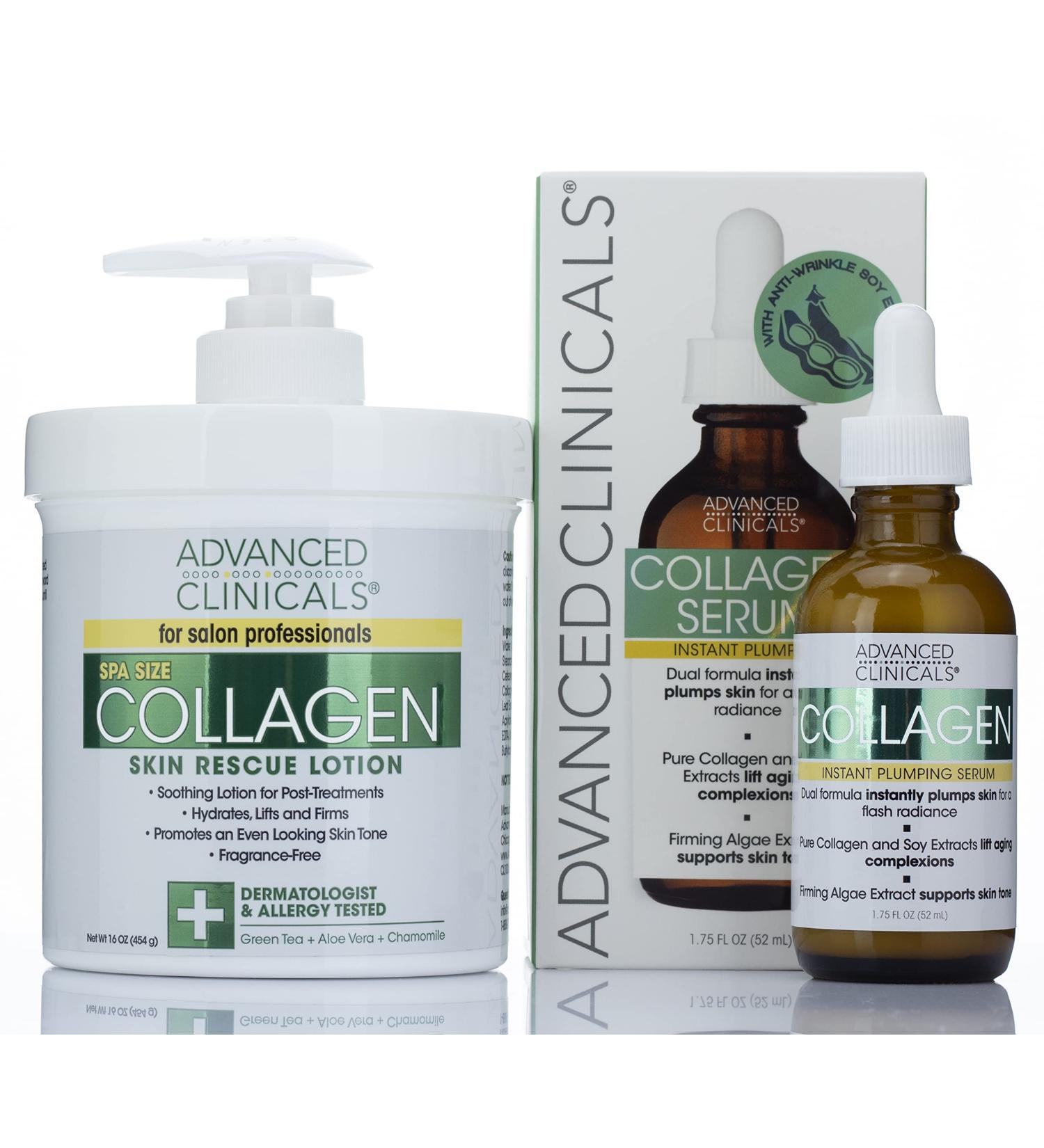 Advanced Clinicals Collagen Set: Body Cream & Facial Serum for Hydration, Firming, and Plumping - 2-Piece Set - Buy Online on GoSupps.com