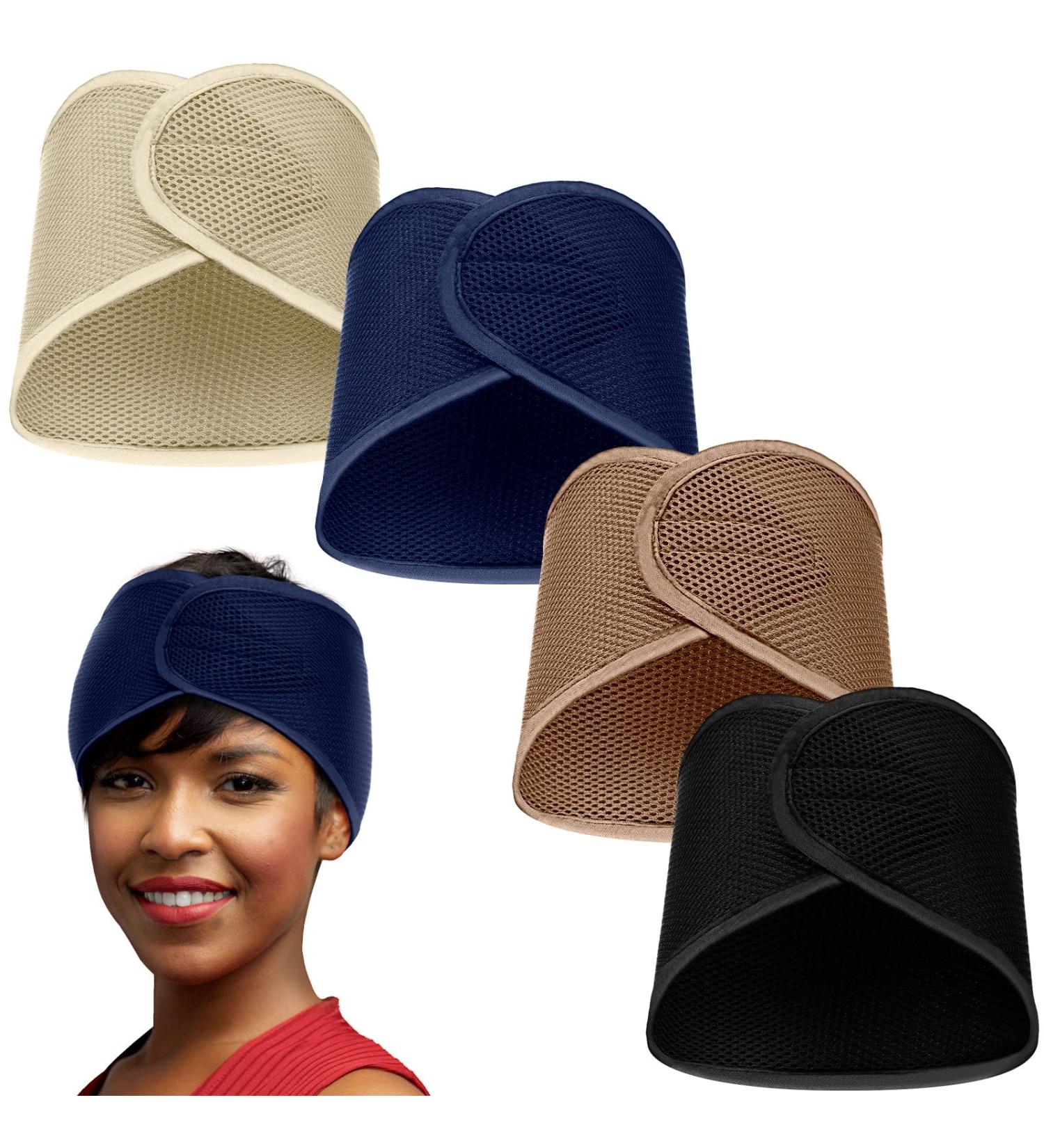 Xuhal 4-Piece Mesh Hair Wraps for Black Women - Navy Blue, Black, Beige, Camel - Sleep, Spa, Wash Face - Hair Nets Headbands - Buy Online on GoSupps.com