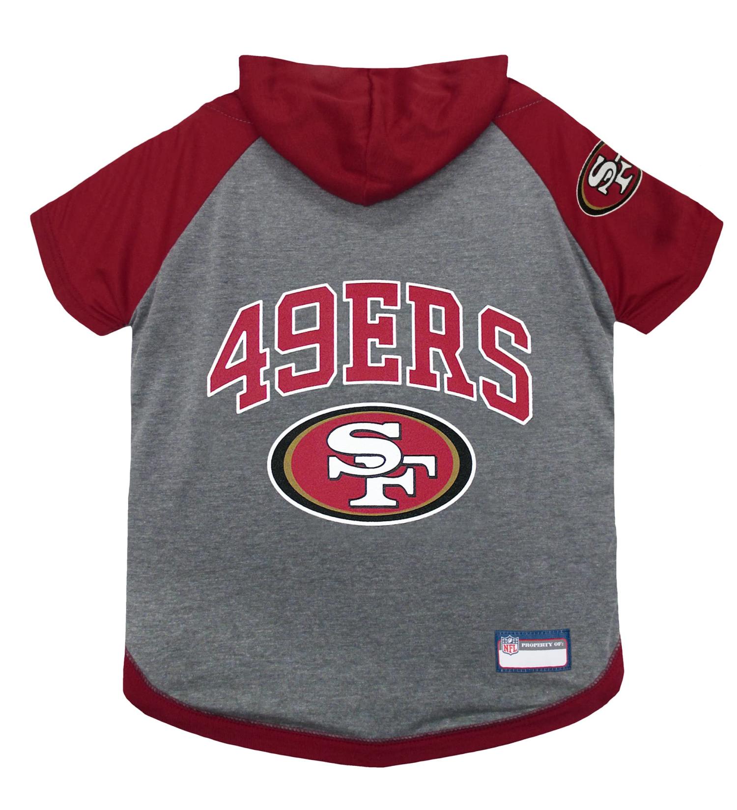 NFL San Francisco 49ers Hoodie for Dogs & Cats. | NFL Football Licensed Dog Hoody Tee Shirt, Small| Sports Hoody T-Shirt for Pets | Licensed Sporty Dog Shirt Small San Francisco 49ers