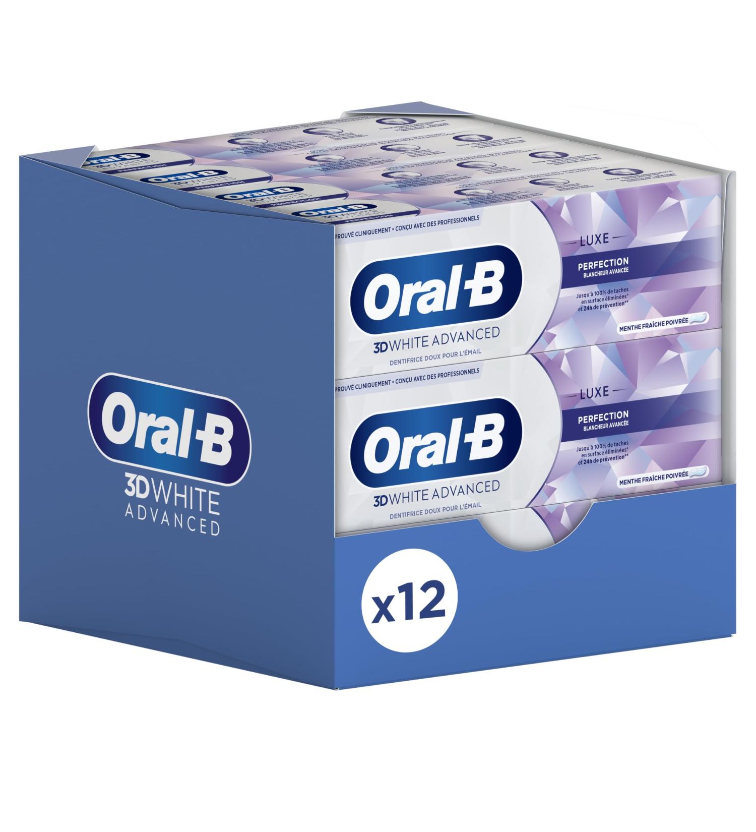 Oral-B 3D White Advanced Luxe Perfection Toothpaste 75 ml - Pack of 12 - Buy Online on GoSupps.com