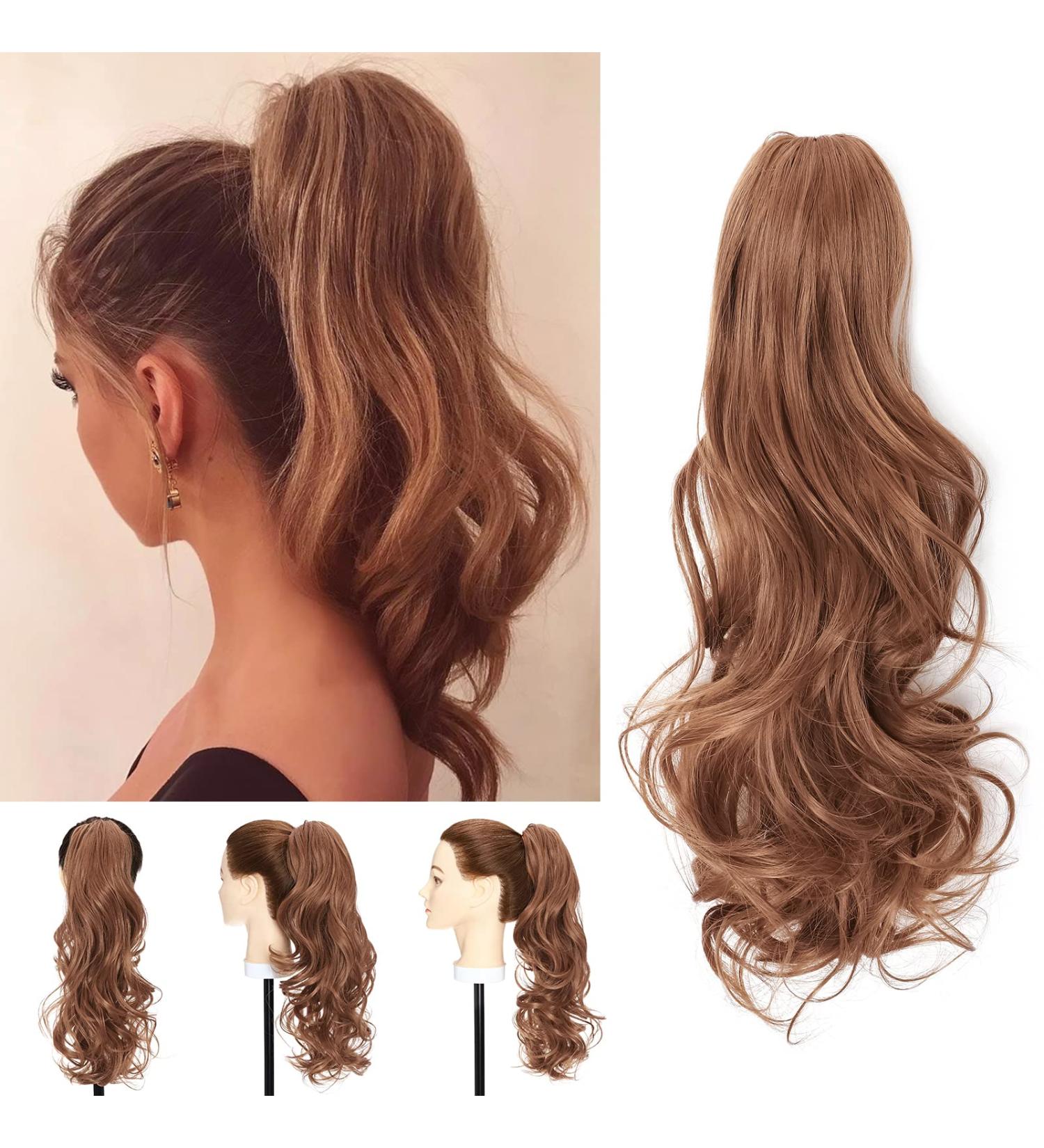 Long Claw Ponytail Hair Extension - 18 Synthetic Curly Light Auburn Clip-In Hairpiece - Buy Online on GoSupps.com